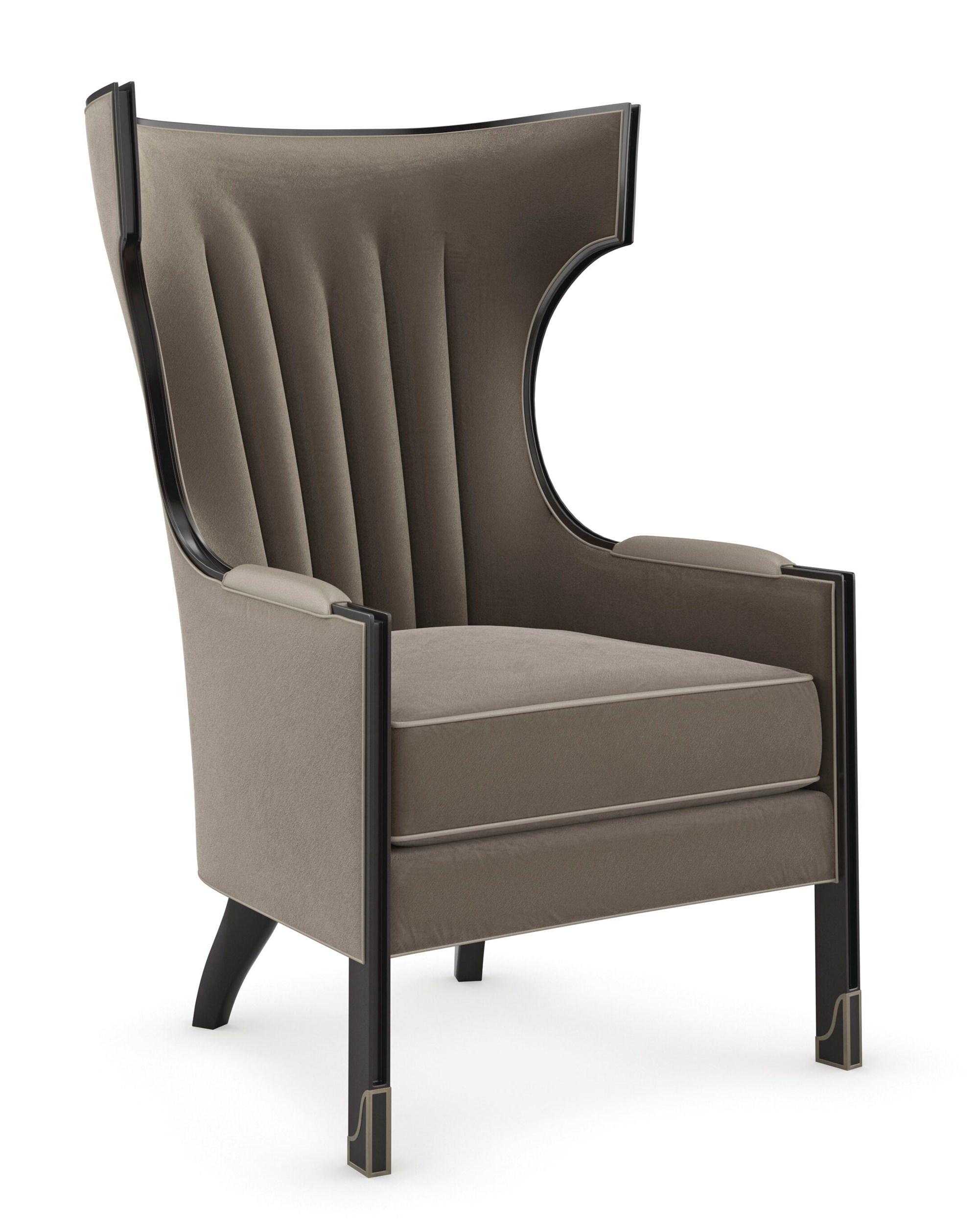 

    
Classic Wingback Lush Pewter Velvet Armchair WING TIP by Caracole
