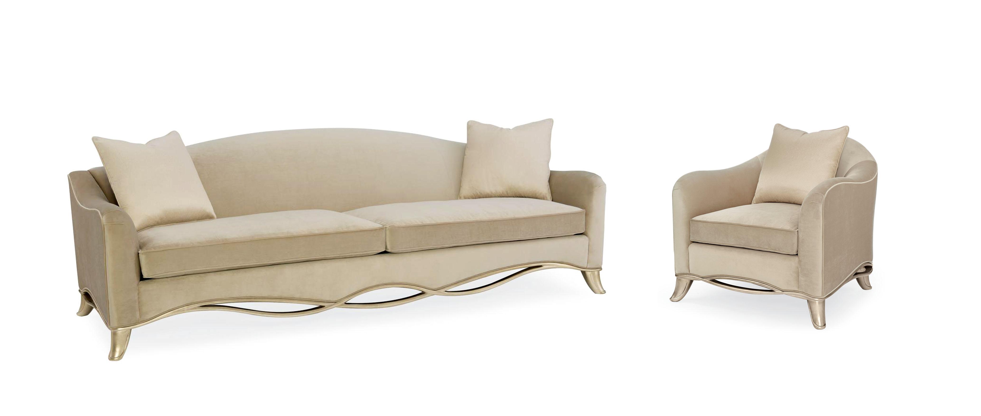 Traditional Sofa and Chair THE RIBBON SOFA SGU-416-013-A-Set-2 in Gold, Beige Velvet