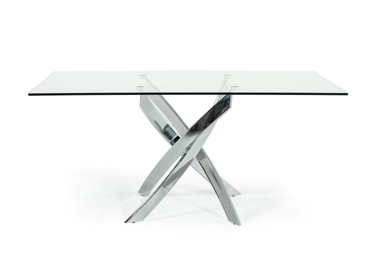 

    
Clear Glass & Chrome Rectangular Dining Table by VIG Modrest Pyrite

