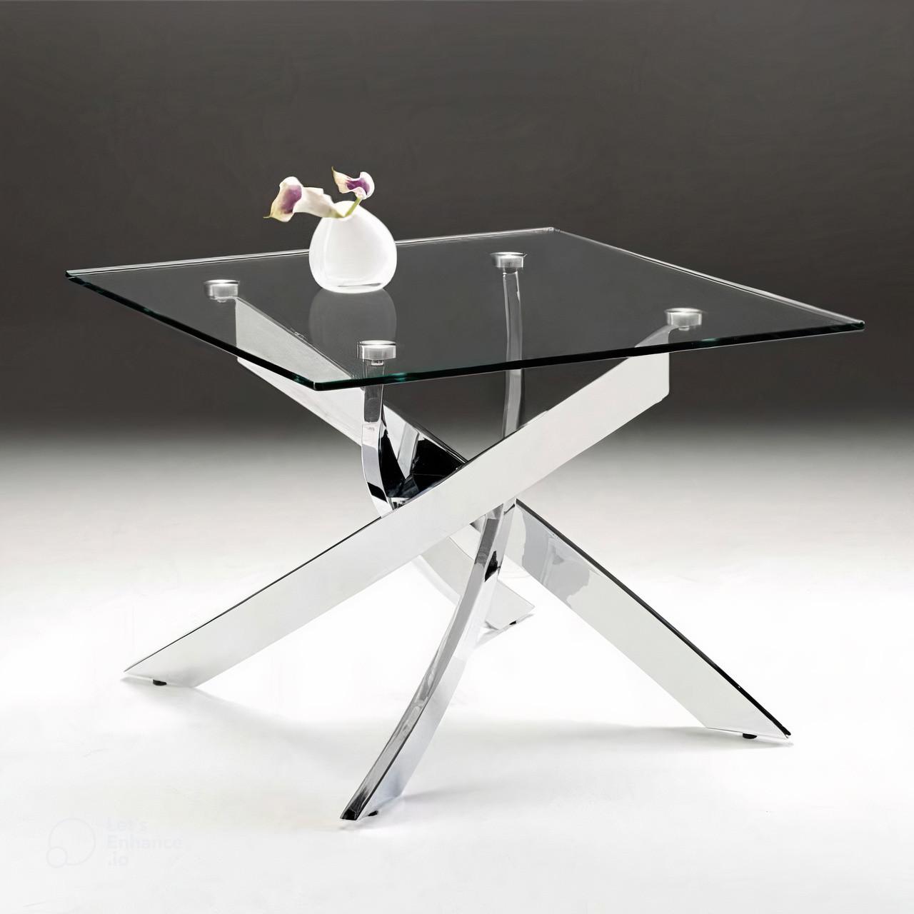 

    
Clear Glass & Chrome End Table by VIG Modrest Pyrite
