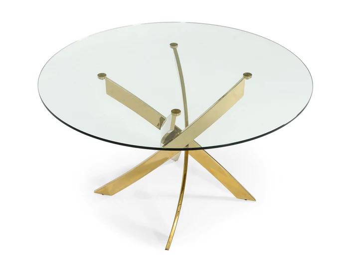 

    
Clear Glass & Gold Round Dining Table by VIG Modrest Pyrite
