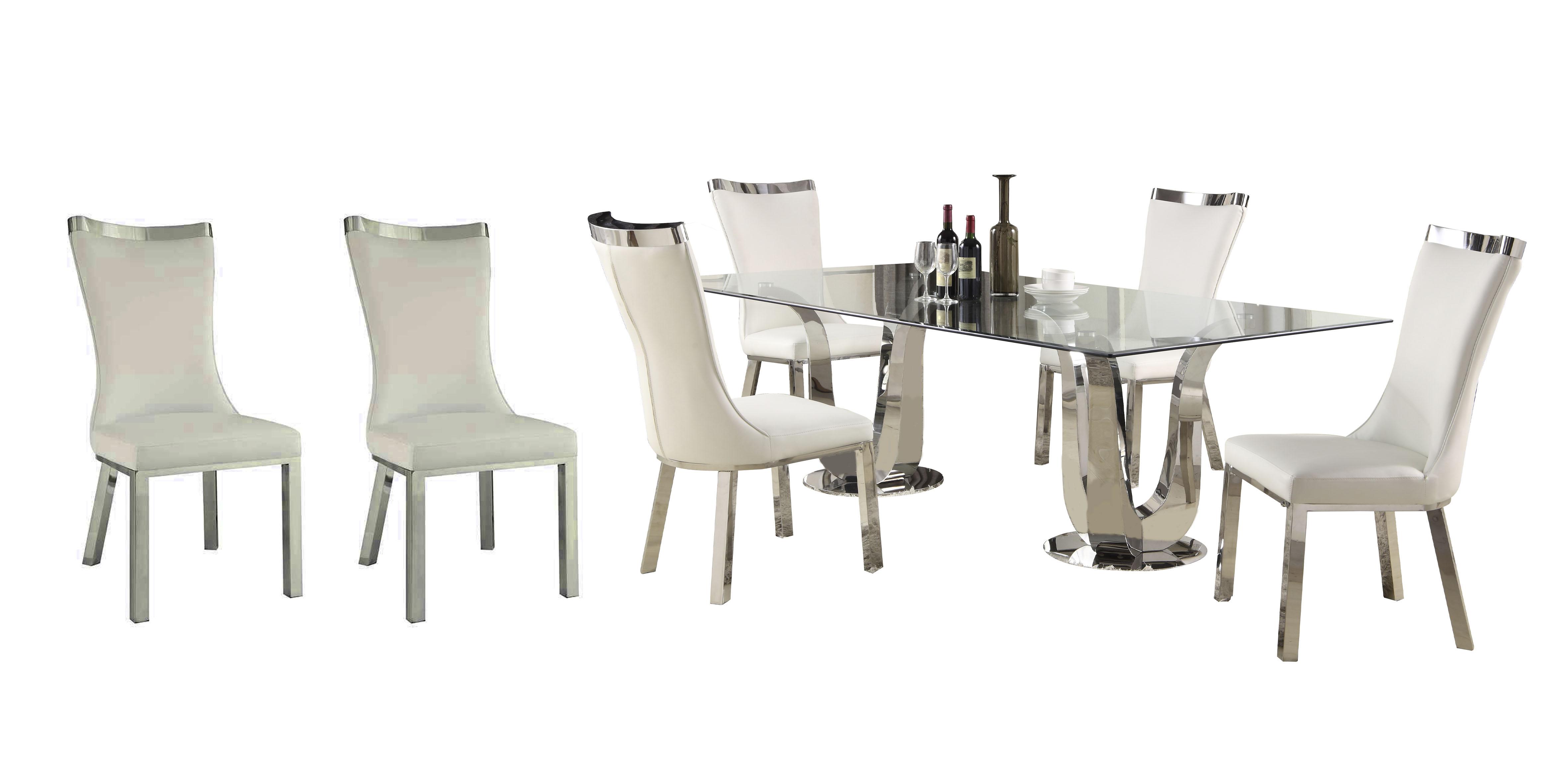 

    
Clear Glass Top Dining Set 7Pcs w/ White Eco Leather Chairs Modern Adelle by Chintaly Imports
