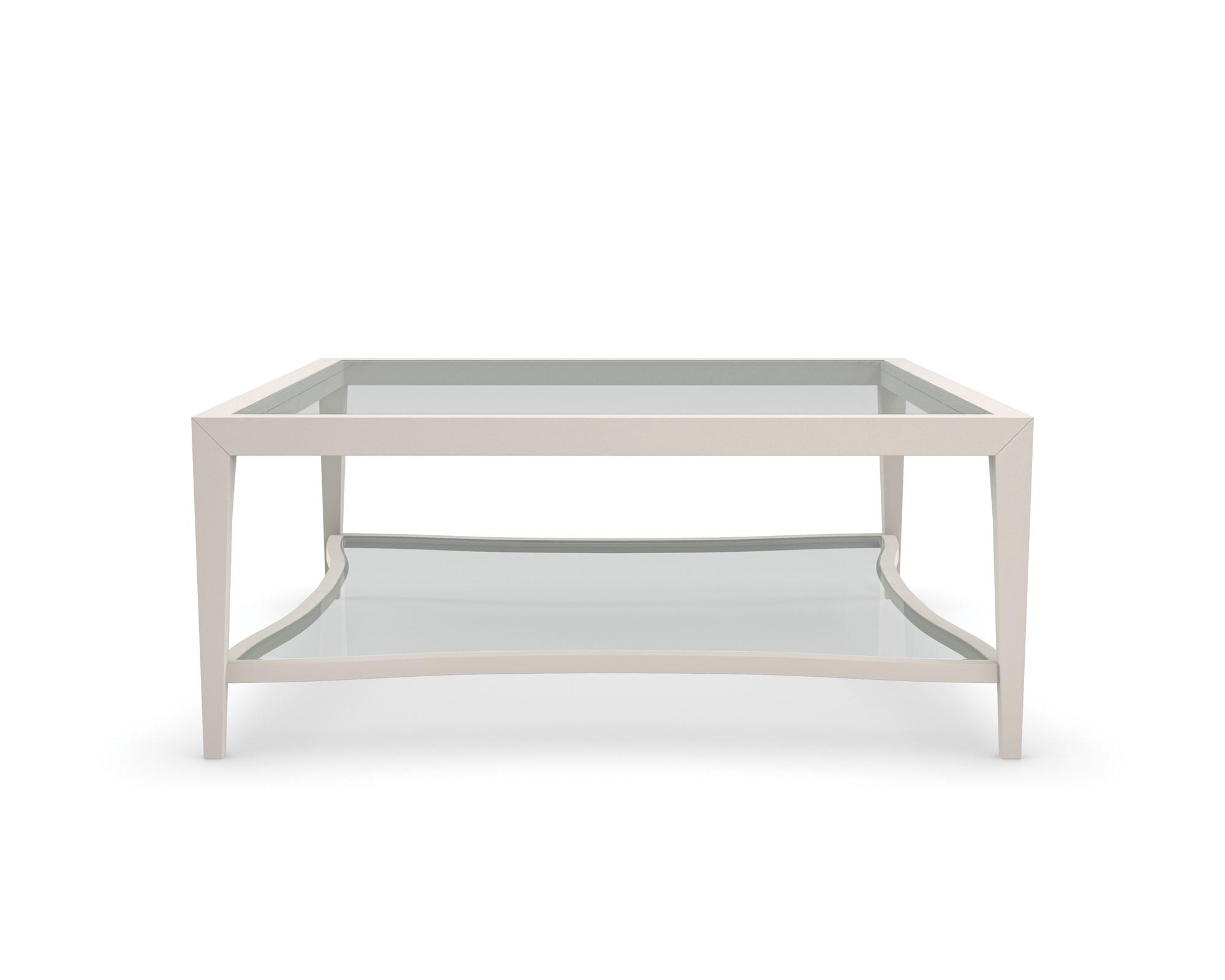 

    
Clear Glass Top & Frame in Matte Pearl Coffee Table CHARMING by Caracole
