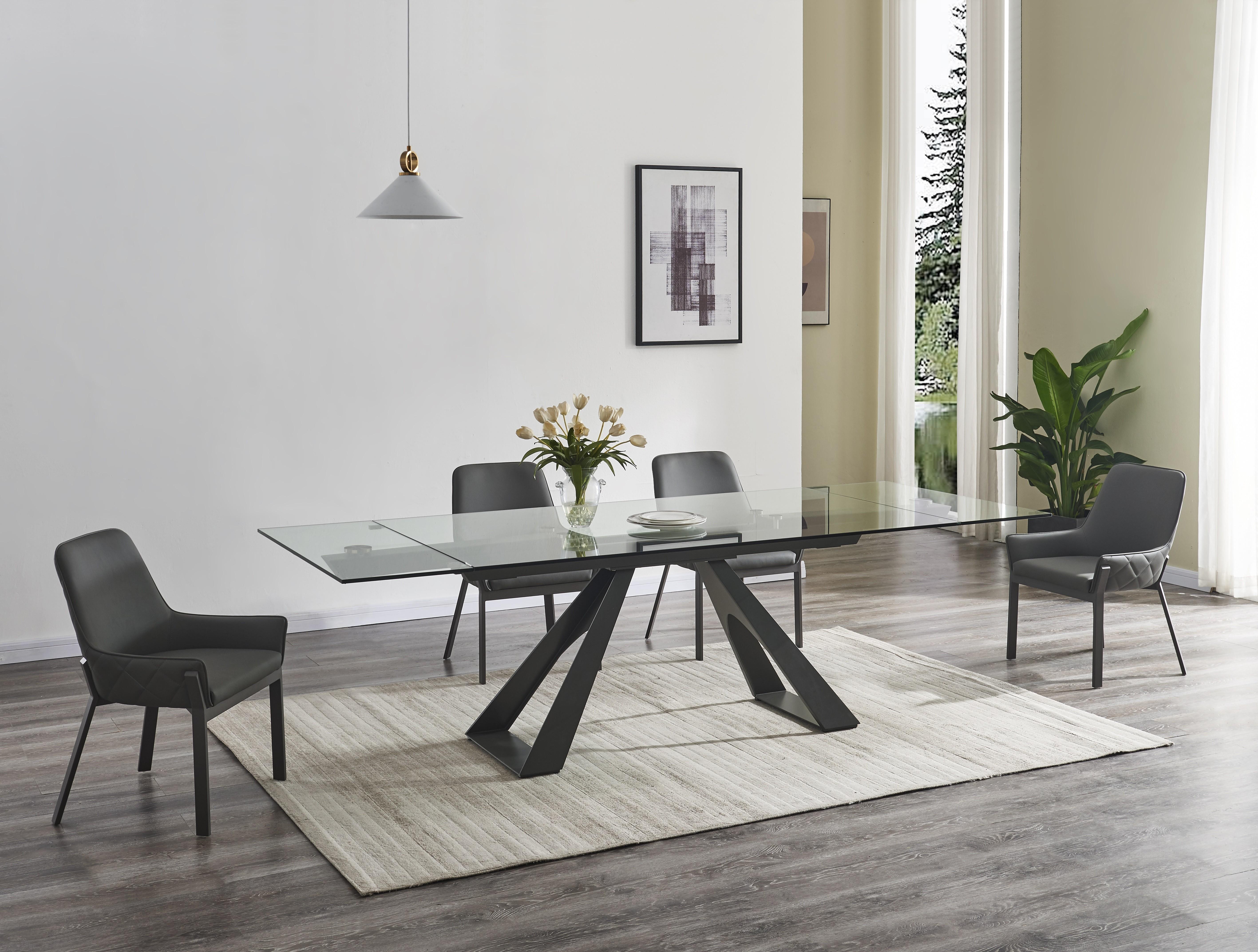 

                    
Buy Clear Glass Top & Gunmetal Legs Extension Dining Table by J&M San Diego 17255
