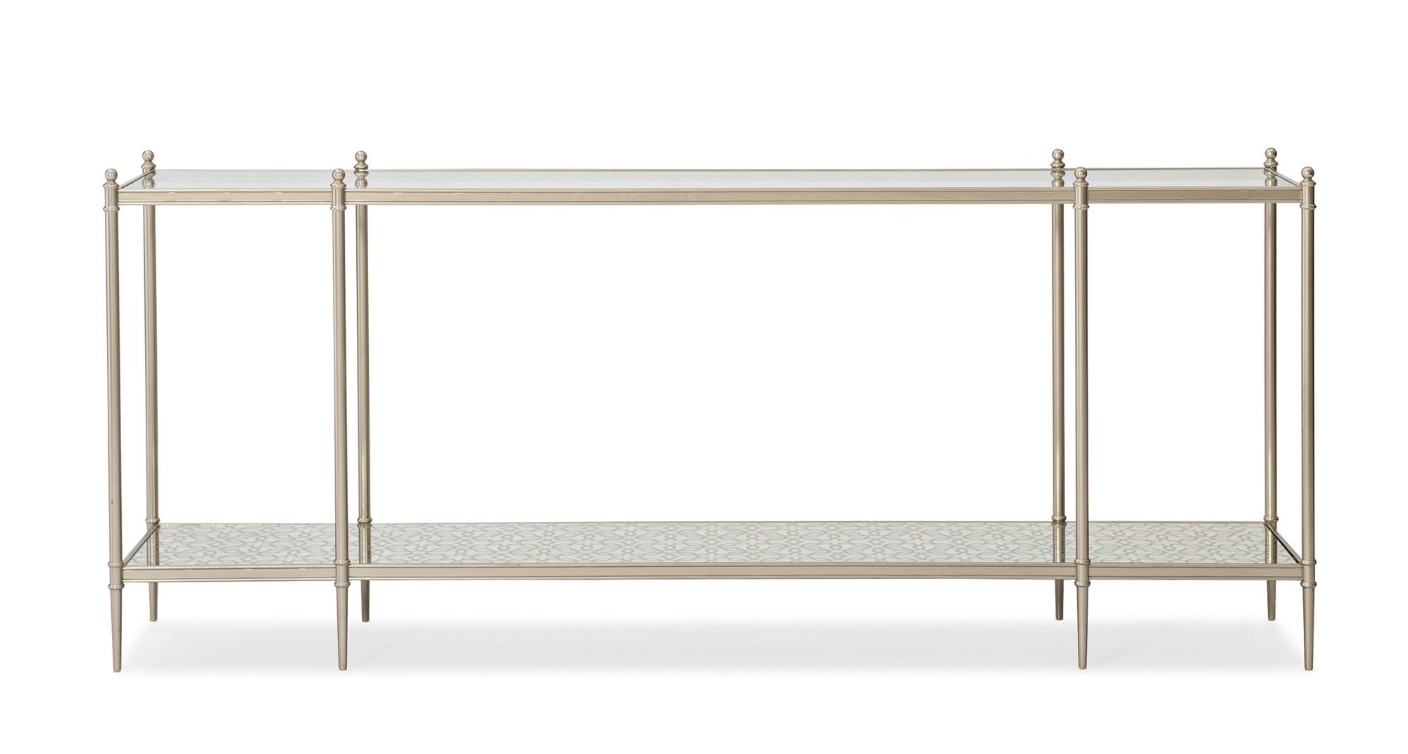 

    
Clear Glass Top & Metal Frame Console Table PERFECTION by Caracole
