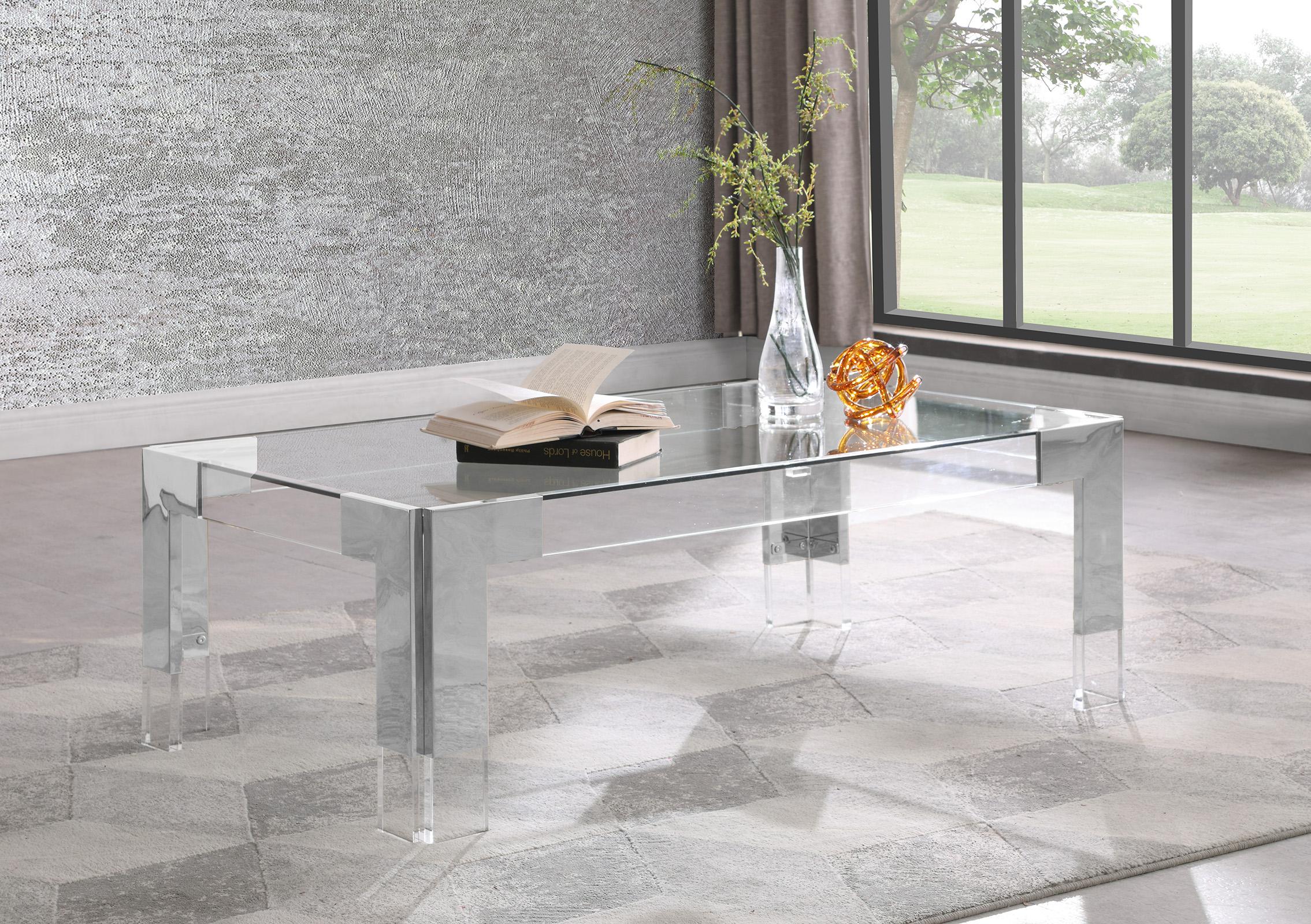 

    
Clear Glass Top & Silver Rectangular Coffee Table CASPER 203-CT Meridian Modern
