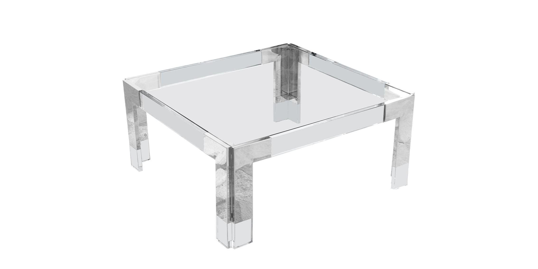 

    
Clear Glass Top & Silver Square Coffee Table CASPER 202-CT Meridian Modern
