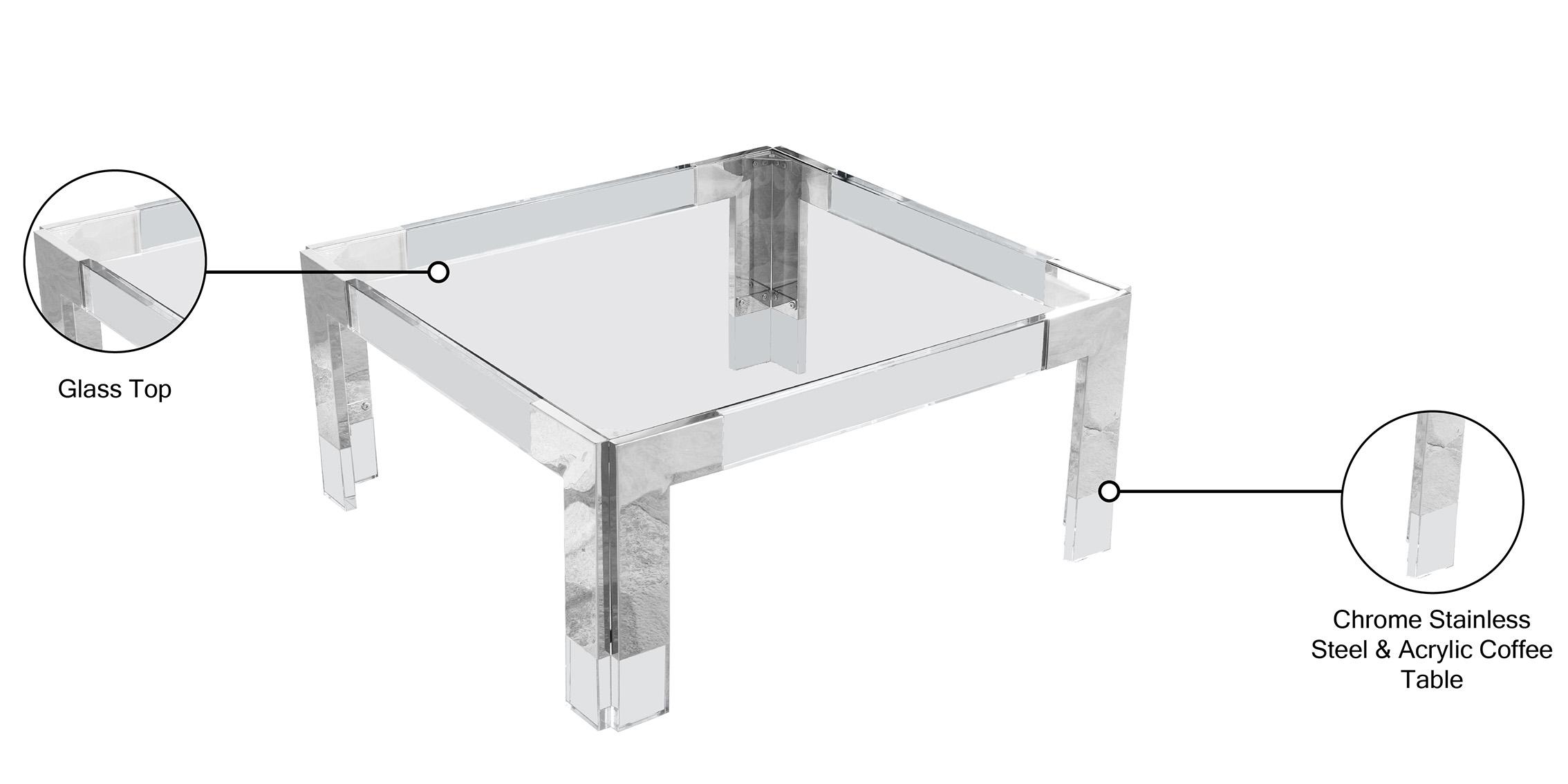 

    
 Order  Clear Glass Top & Silver Square Coffee Table Set 2 CASPER 202-CT Meridian Modern
