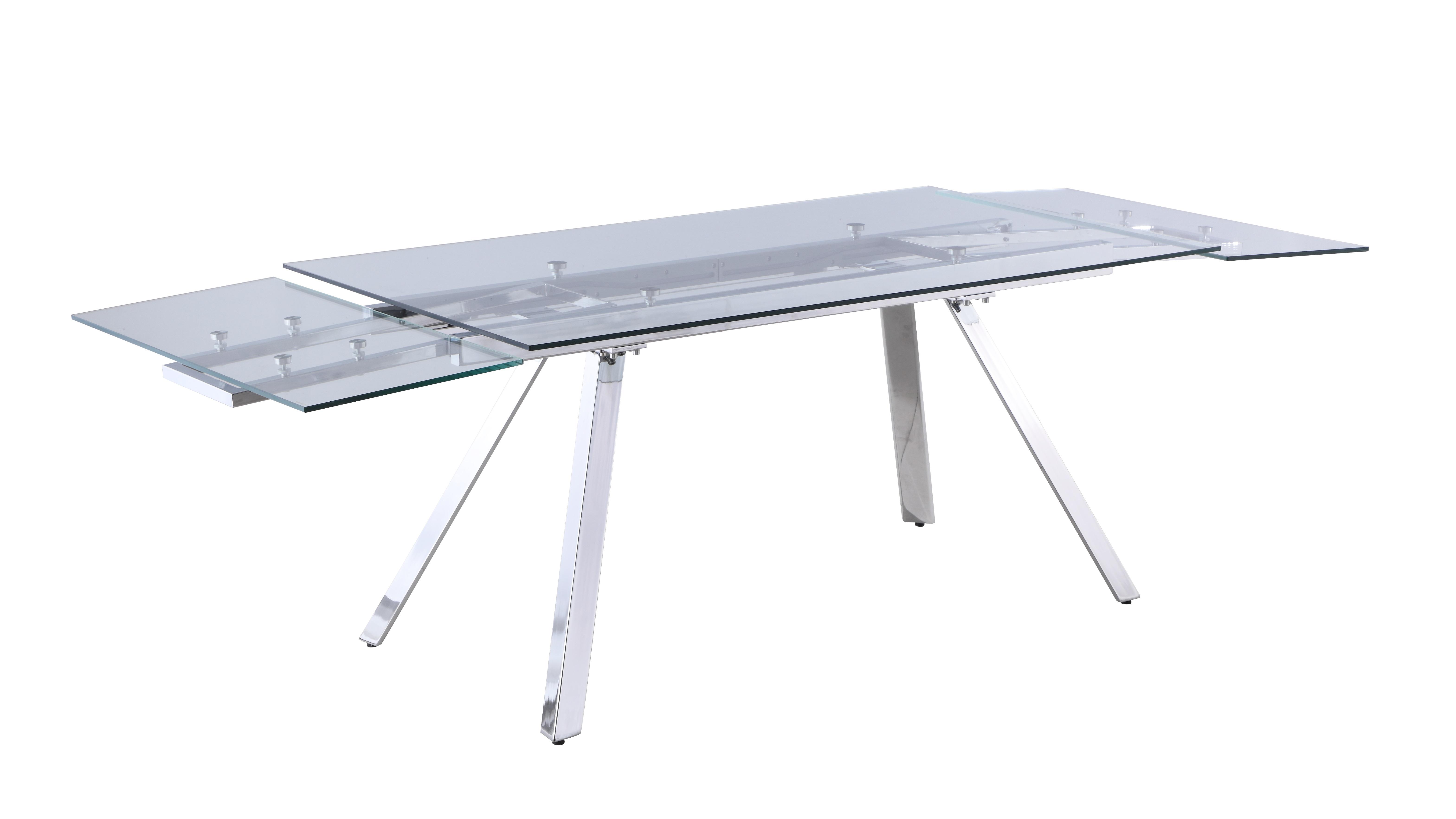 

    
Clear Tempered Glass Top Dining Table Contemporary Ariel by Chintaly Imports
