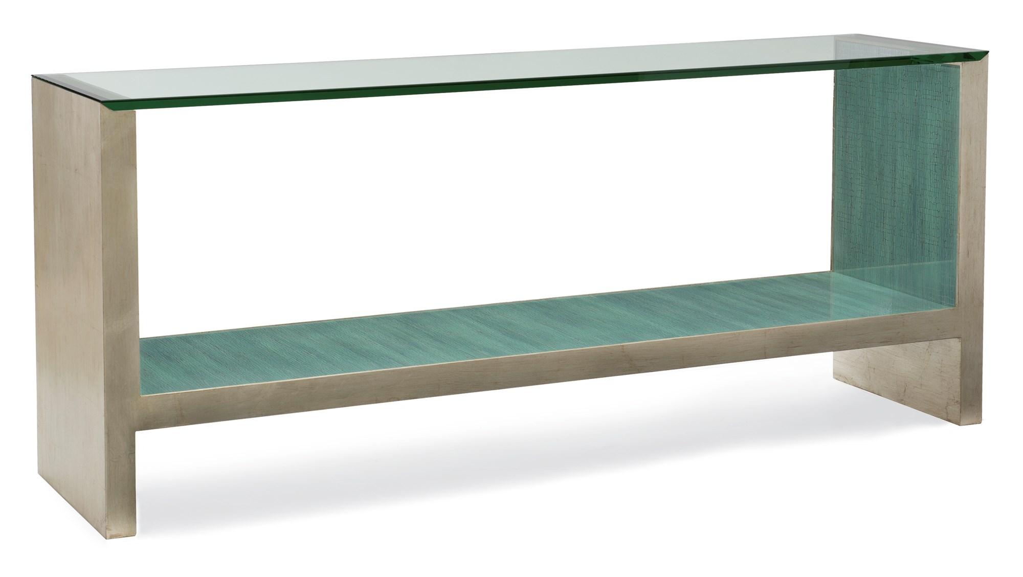 

    
Coastal Silver Leaf & Turquoise Green Finish Console Table AT WATERS EDGE by Caracole
