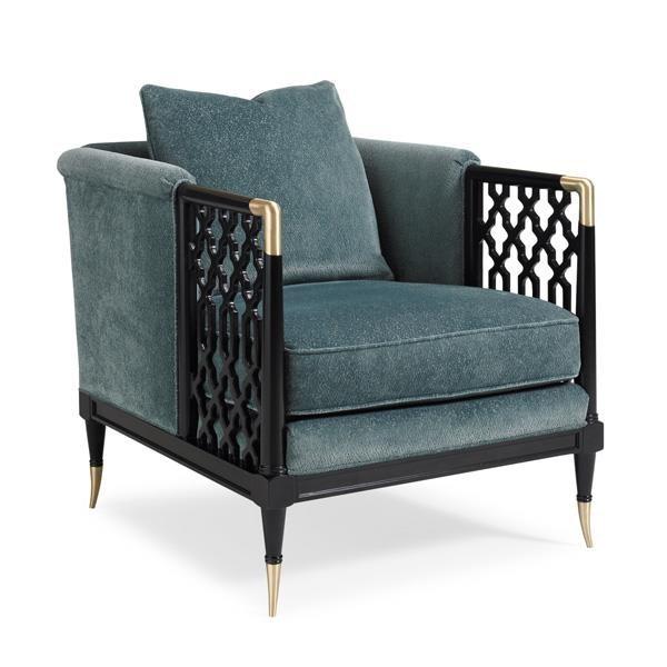 Contemporary Accent Chair LATTICE ENTERTAIN YOU UPH-CHAWOO-61A in Cobalt blue, Champagne Fabric