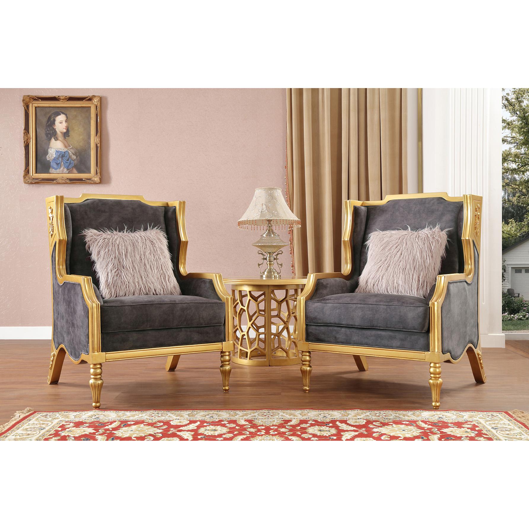 

    
Cobalt Blue Velvet & Gold Finish Accent Chair Set 3Pcs Traditional Homey Design HD-3053
