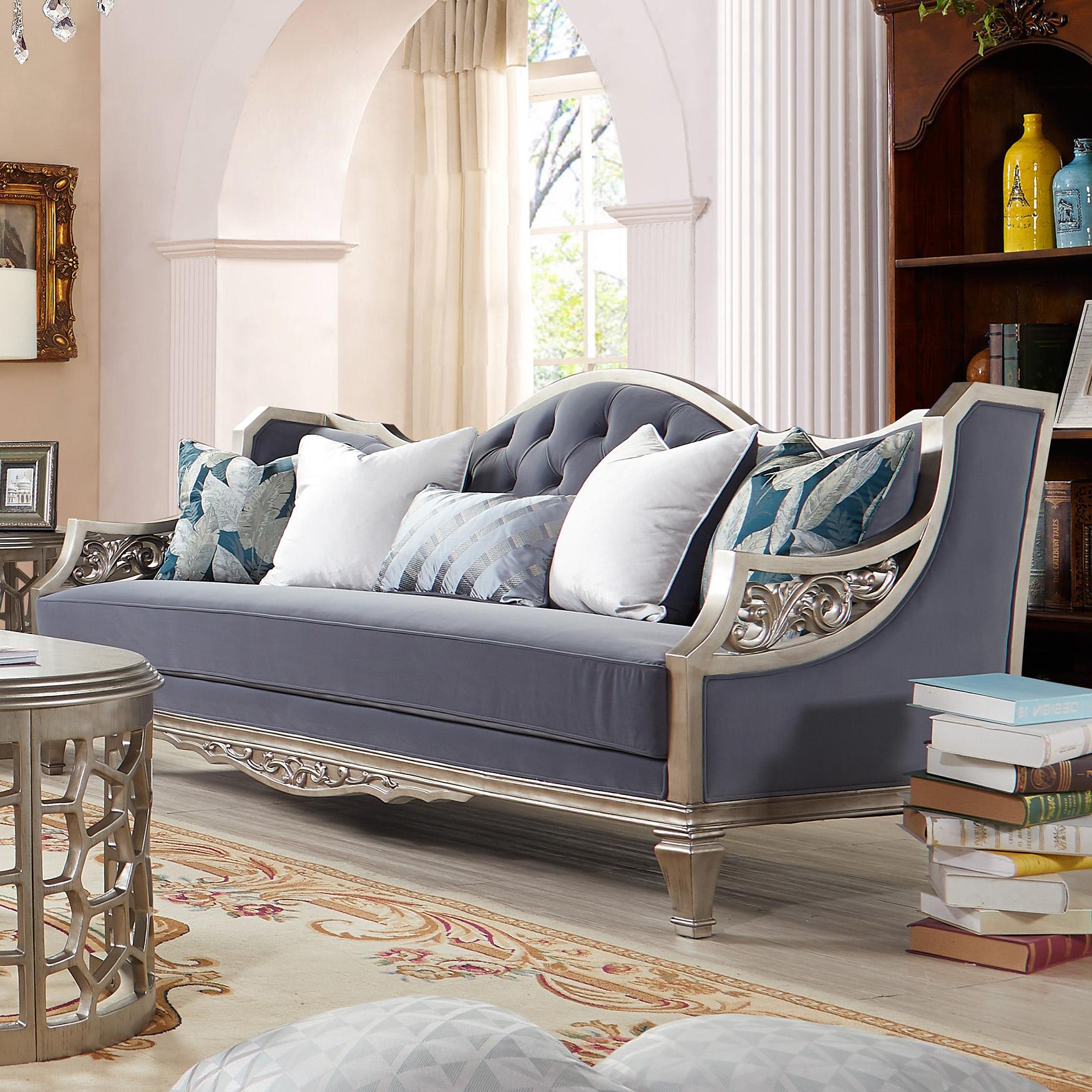 Traditional Sofa HD-701 HD-S701 in Silver, Cobalt blue Fabric