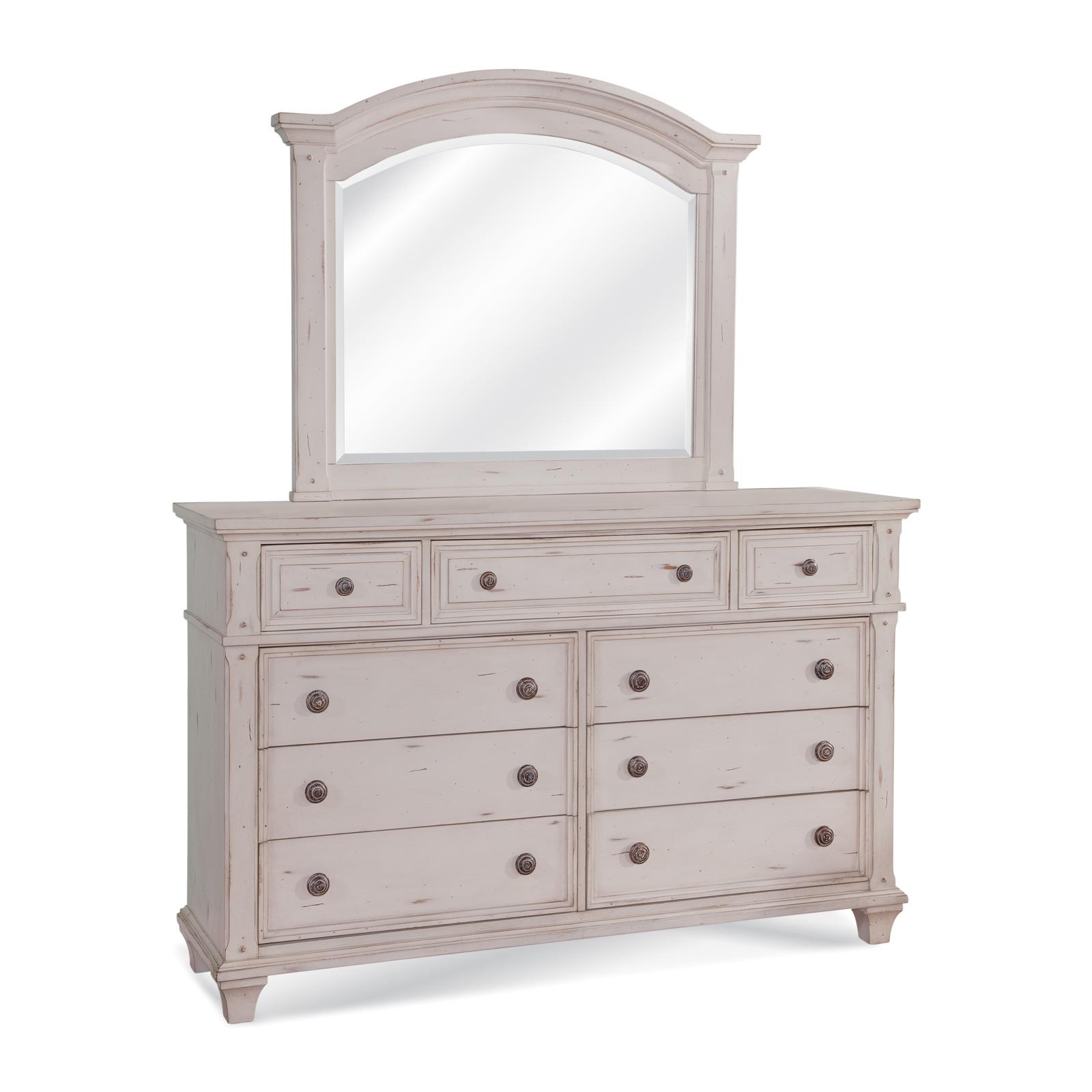 

    
Cobblestone White Dresser & Mirror SEDONA American Woodcrafters Transitional
