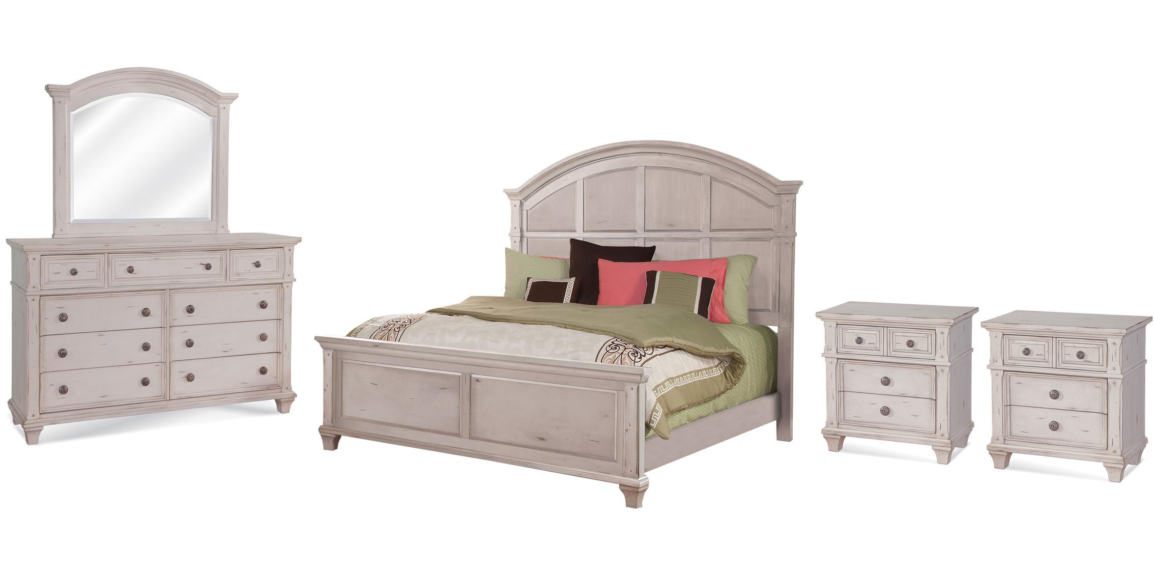 

    
Cobblestone White Queen Panel Bed Set 5 SEDONA American Woodcrafters Classic
