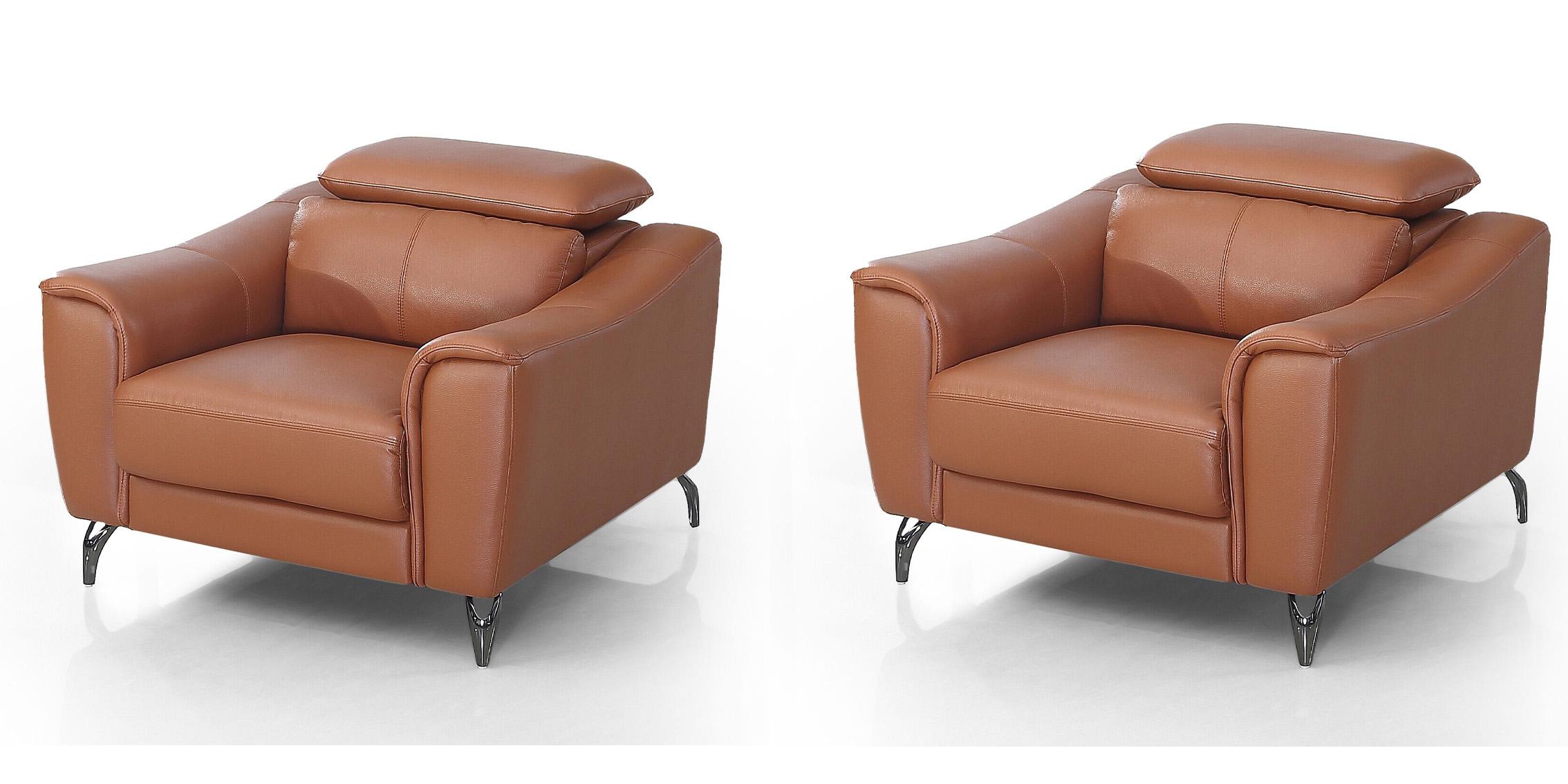Contemporary, Modern Arm Chair Set VGBNS-1803-BRN-CH-Set-2 VGBNS-1803-BRN-CH-Set-2 in Cognac Leather