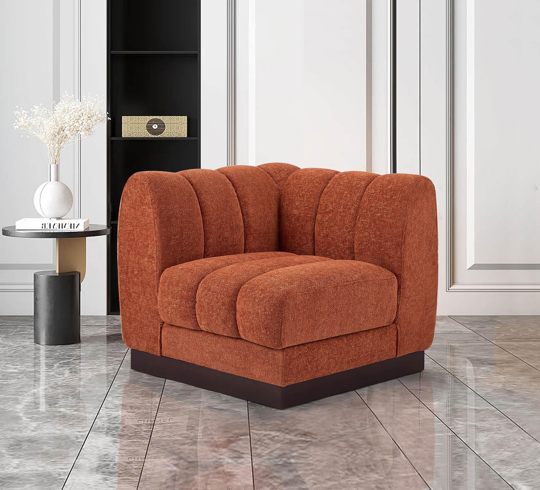 

    
Cognac Chenille Corner Chair QUINN 124Cognac-Corner Meridian Contemporary Modern
