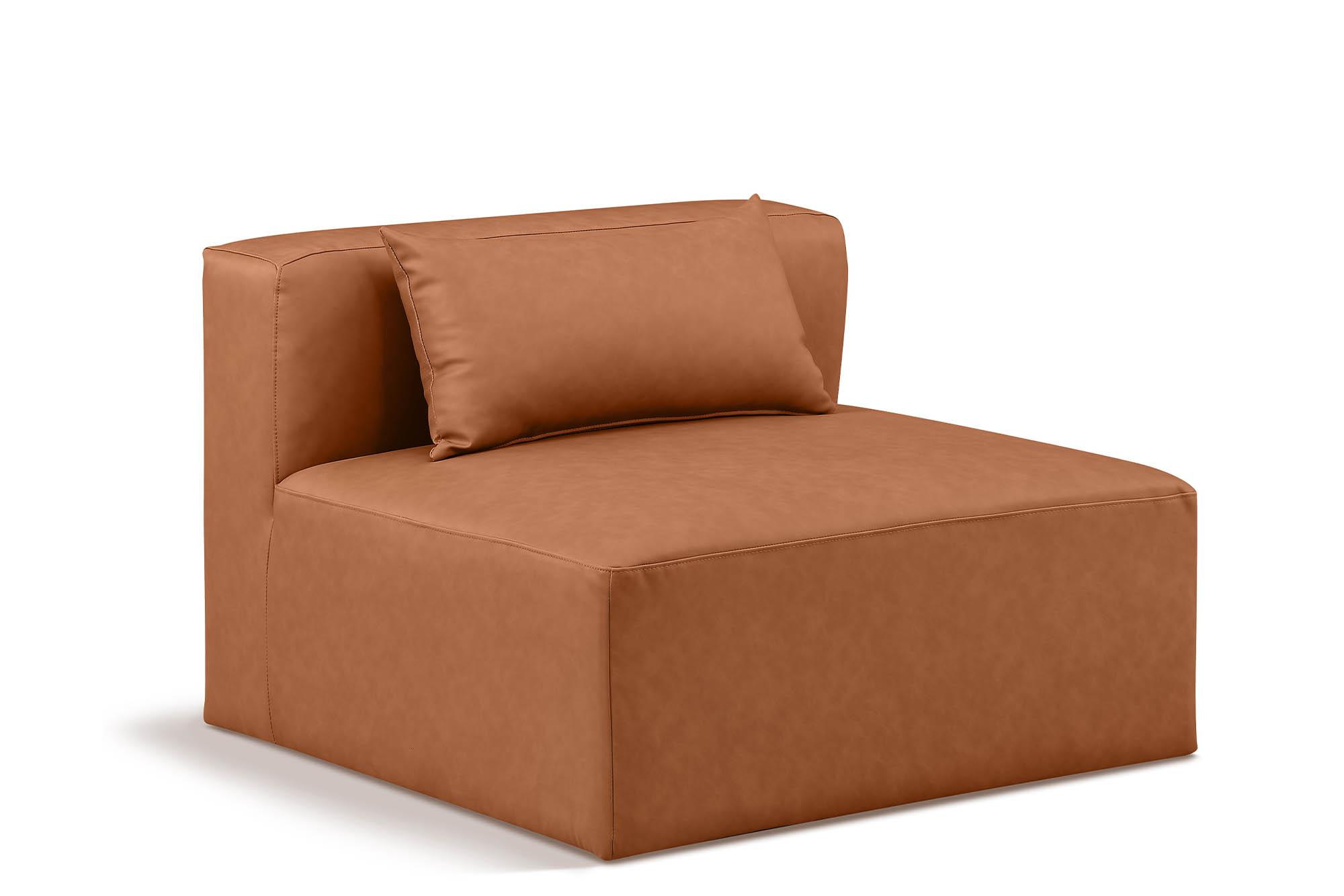 Contemporary, Modern Armless Chair CUBE 668Cognac-Armless 668Cognac-Armless in Cognac Faux Leather