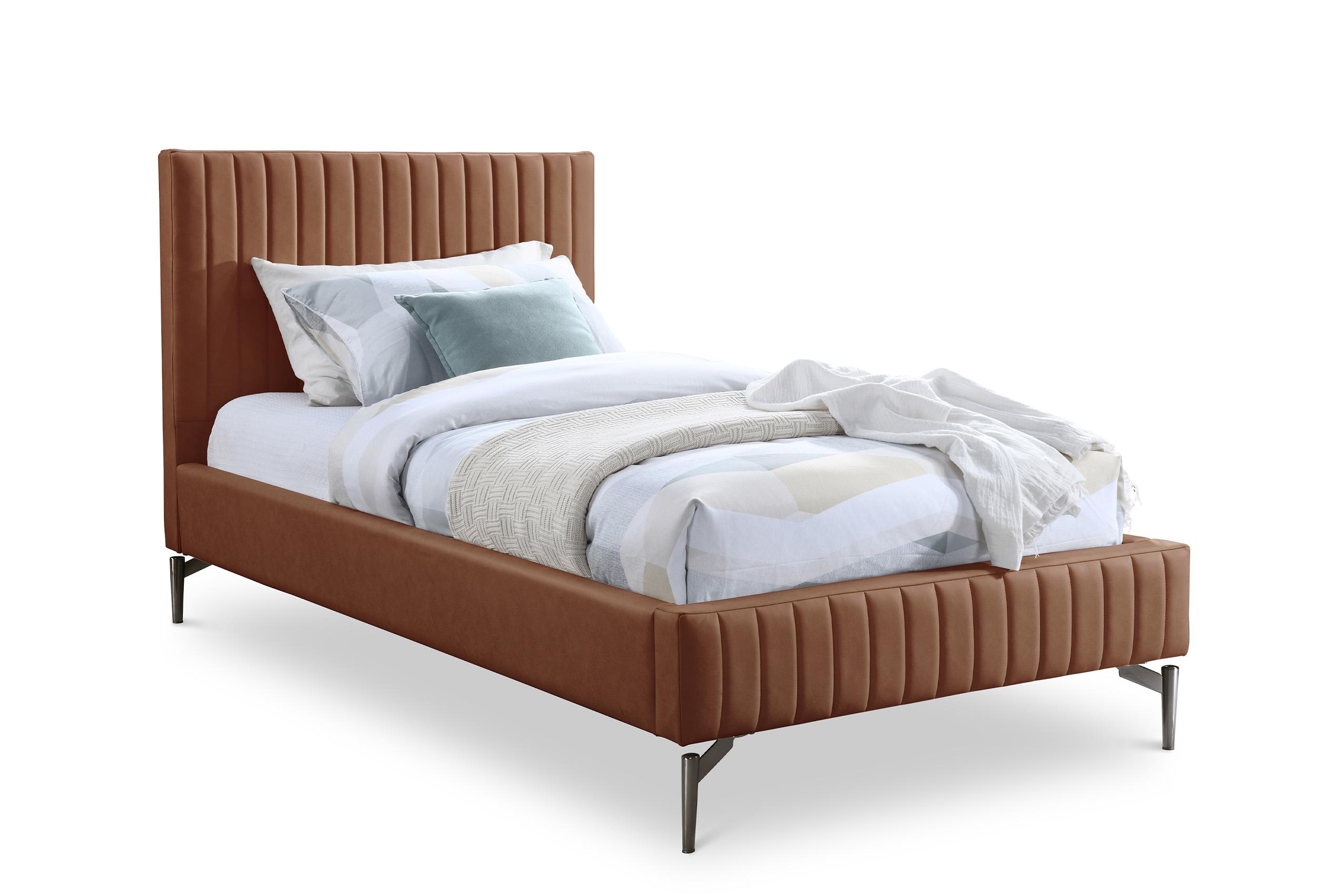 

    
Cognac Faux Leather Channel Tufted Twin Bed GalloCognac-T Meridian Modern
