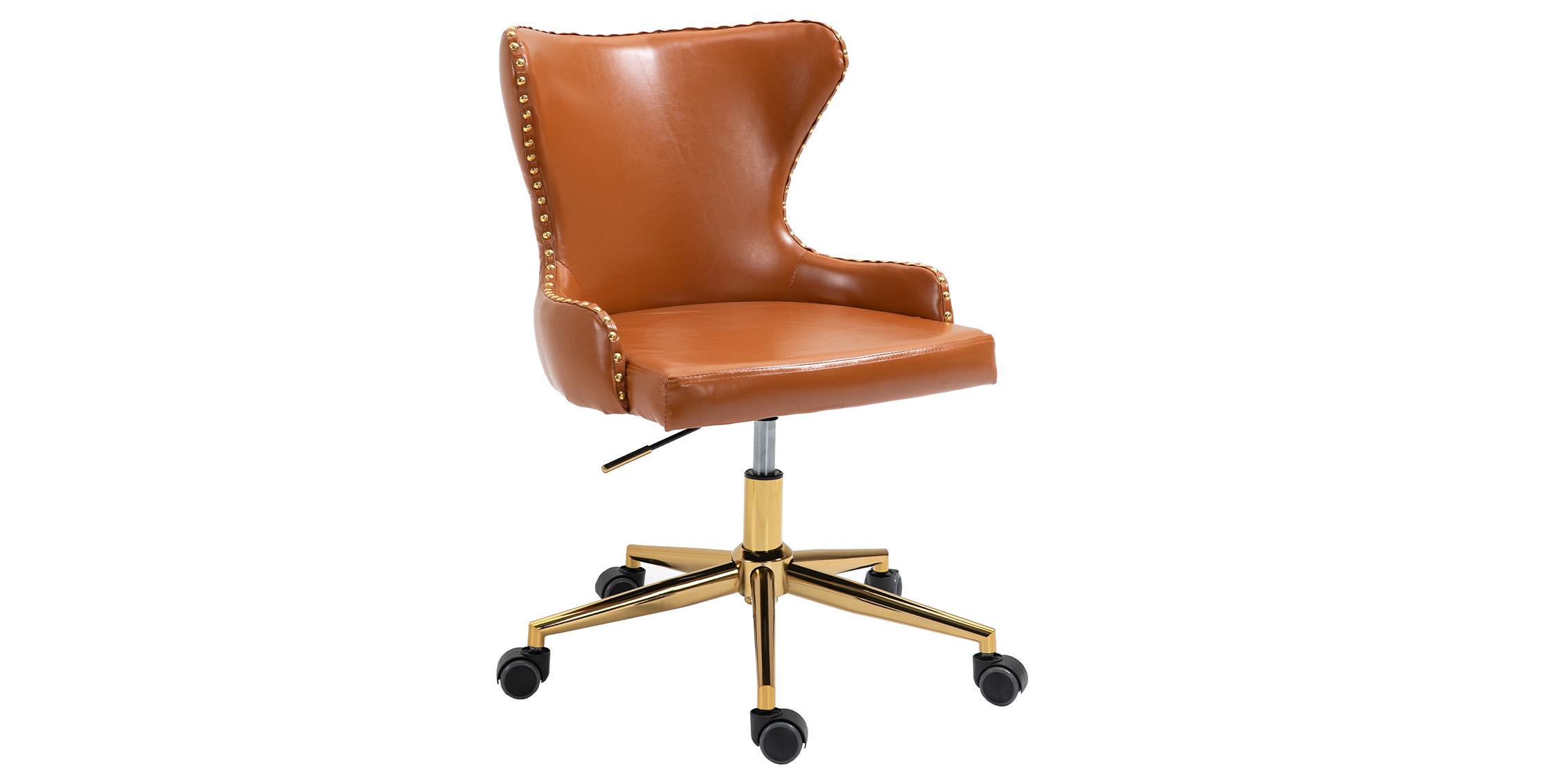 

    
Cognac Faux Leather & Gold Swivel Office Chair HENDRIX 167Cognac Meridian Modern
