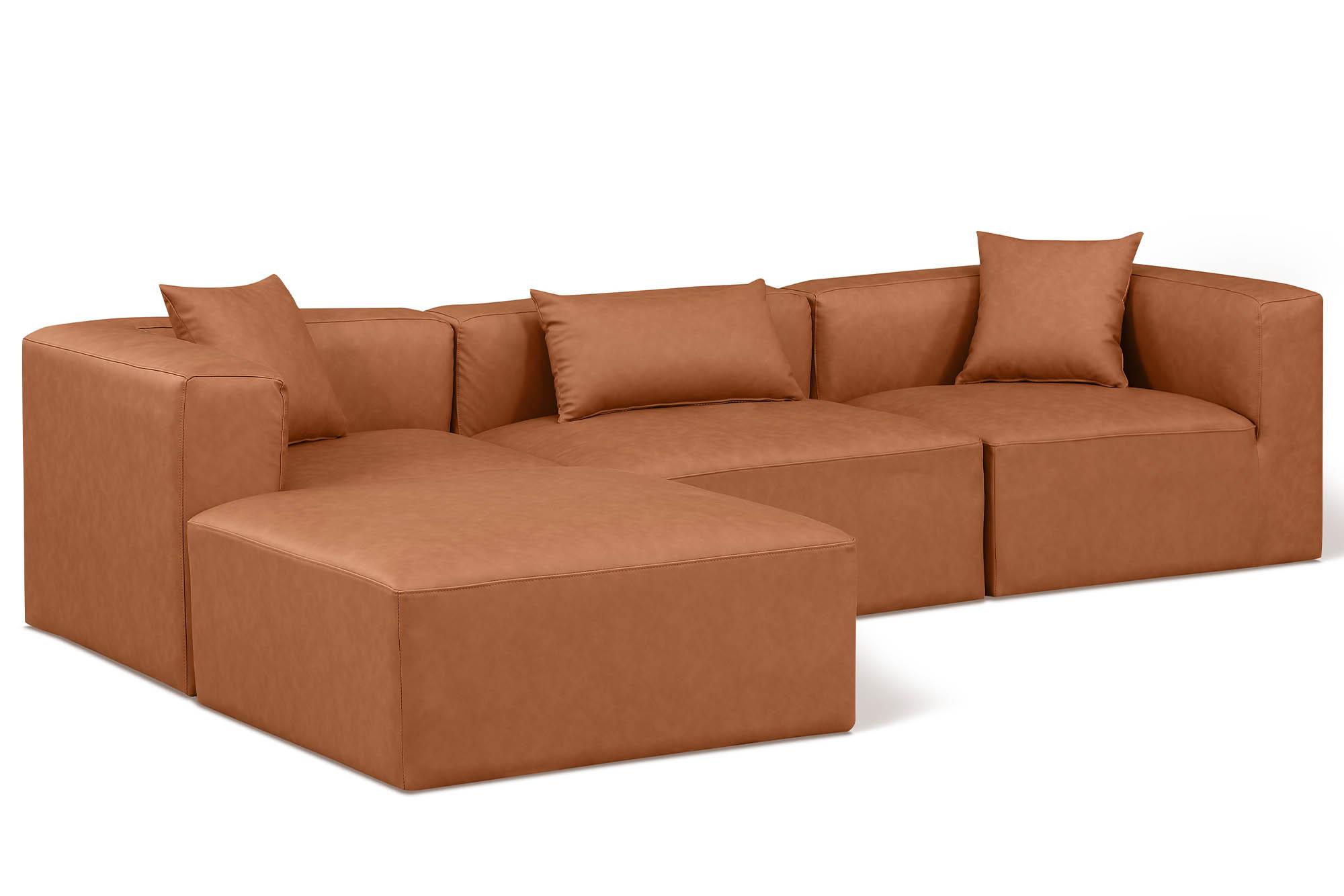 Contemporary, Modern Modular Sectional Sofa CUBE 668Cognac-Sec4A 668Cognac-Sec4A in Cognac Faux Leather
