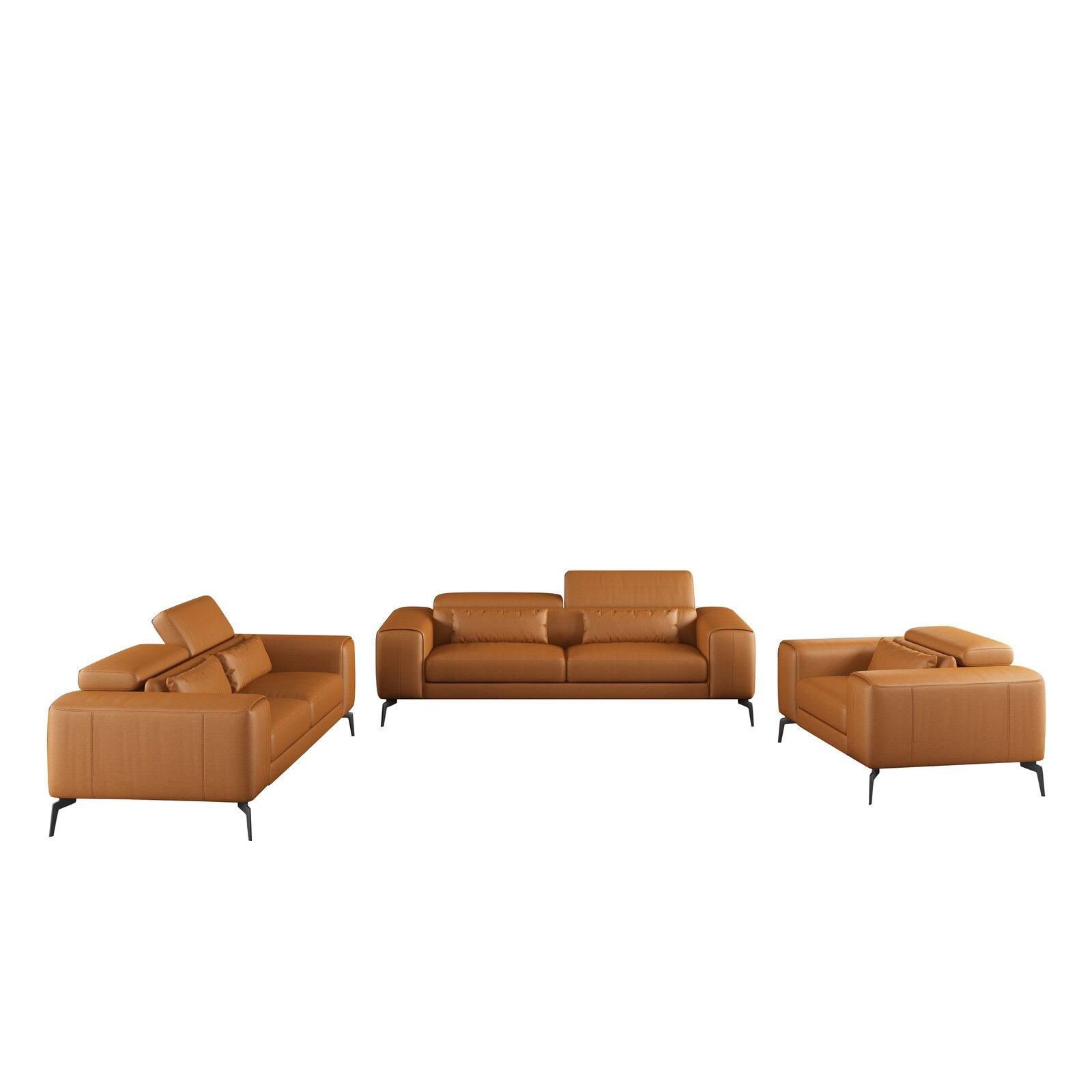 

    
 Shop  Cognac Italian Leather CAVOUR Sofa Set 3Pcs EUROPEAN FURNITURE Contemporary
