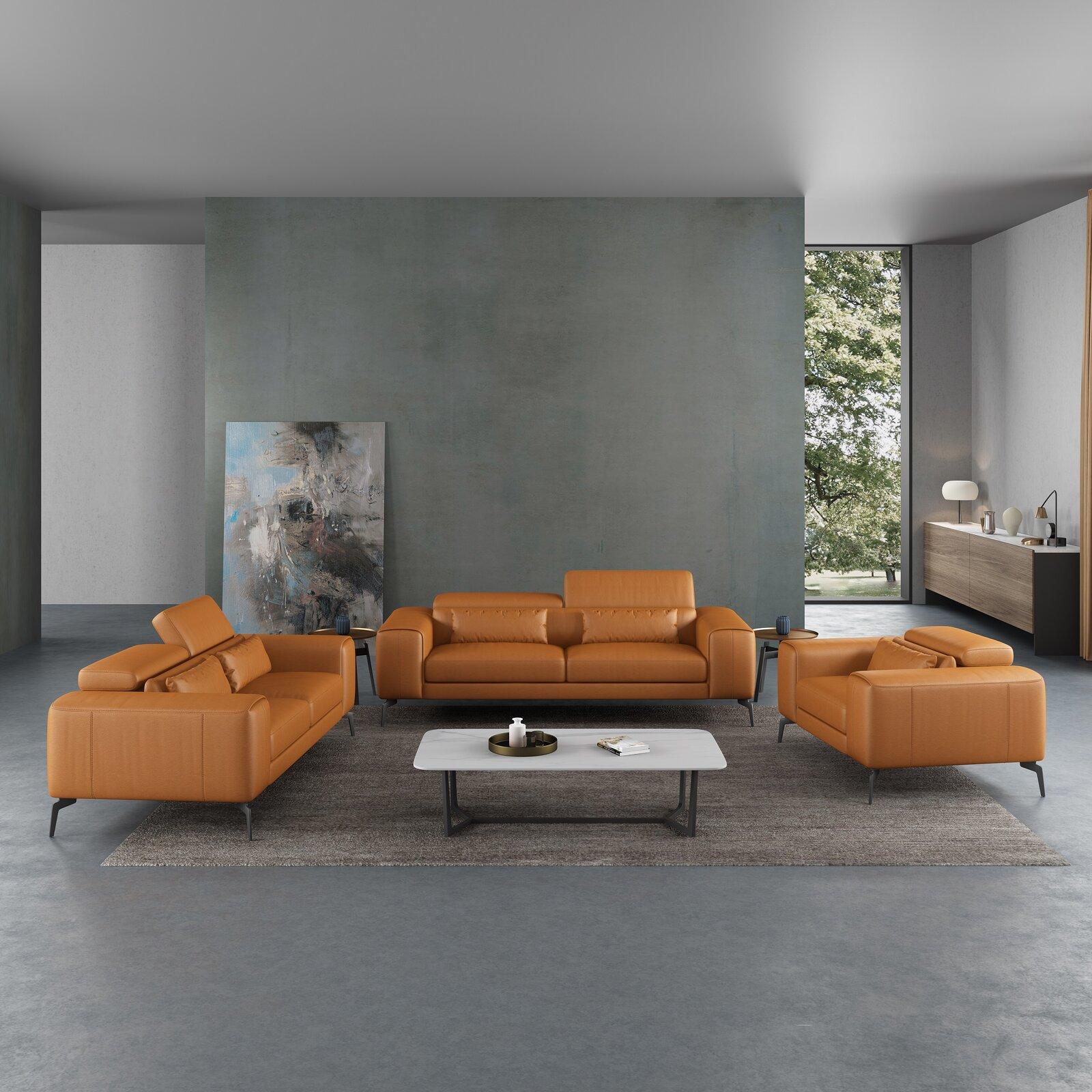 

    
 Photo  Cognac Italian Leather CAVOUR Sofa Set 3Pcs EUROPEAN FURNITURE Contemporary

