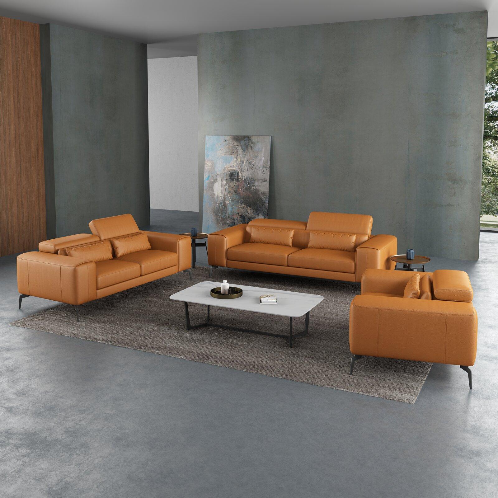 

    
Cognac Italian Leather CAVOUR Sofa Set 3Pcs EUROPEAN FURNITURE Contemporary
