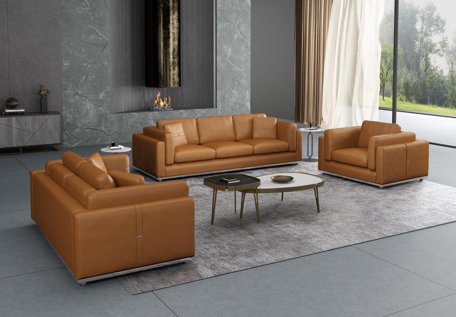 

    
EF-25552-S Cognac Italian Leather Sofa Contemporary PICASSO EUROPEAN FURNITURE
