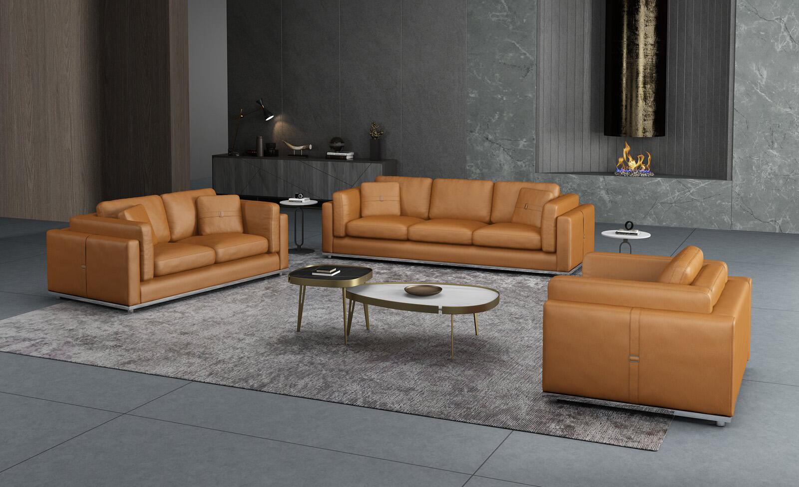 

    
 Photo  Cognac Italian Leather Sofa Set 2Pcs Contemporary PICASSO EUROPEAN FURNITURE
