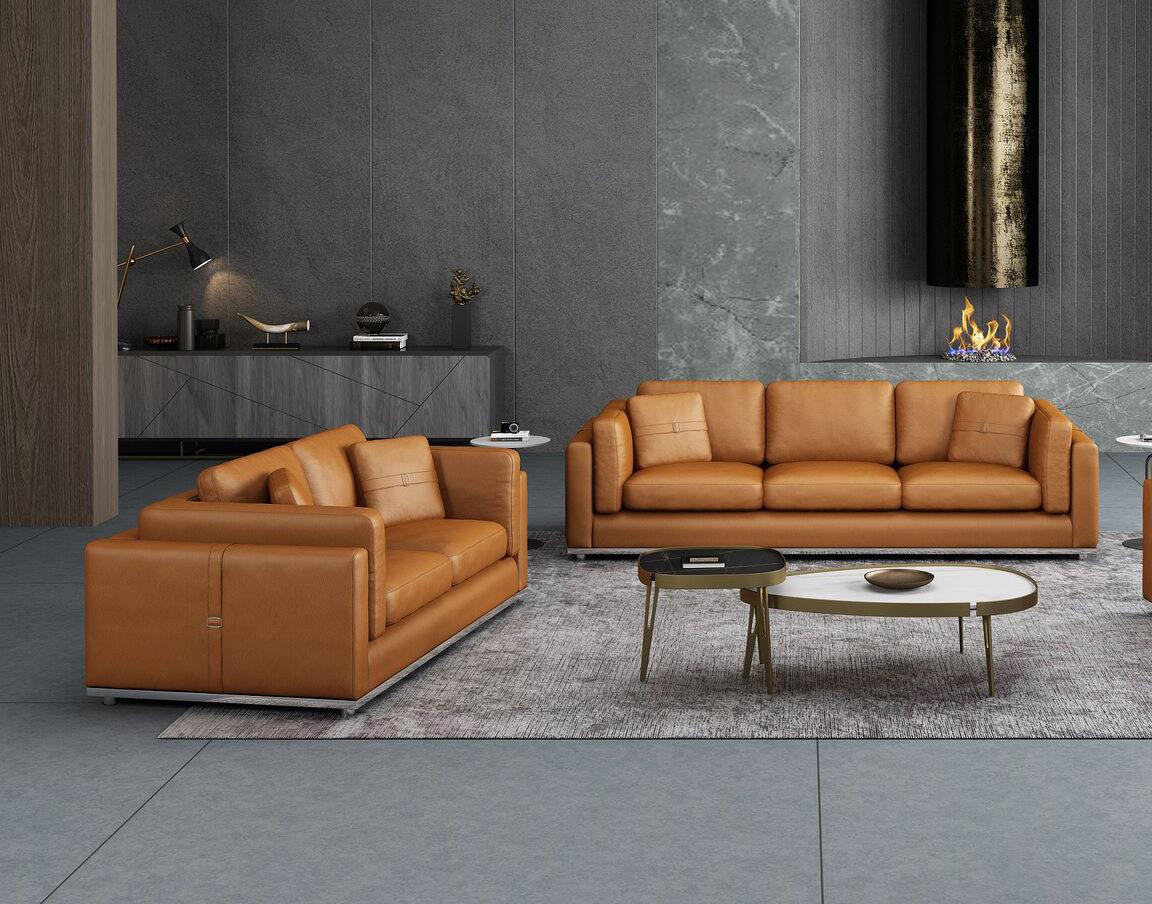 Contemporary, Modern Sofa Set PICASSO EF-25552-Set-2 in Cognac Leather