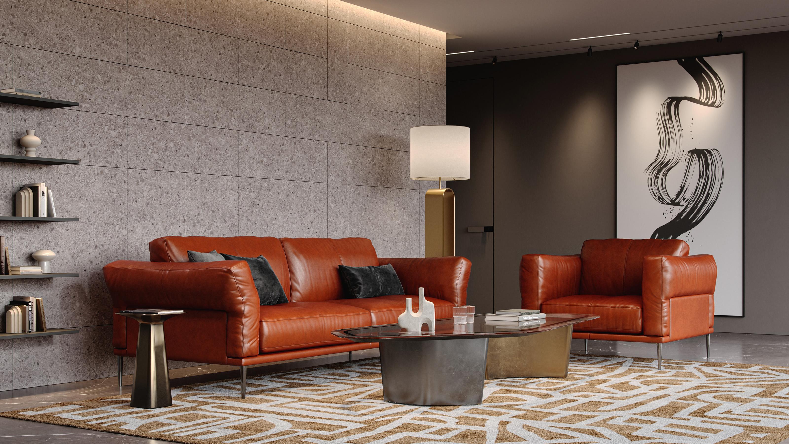 Modern Sofa Set 597 Bartz 59703C2280-Set-2 in Cognac Top grain leather