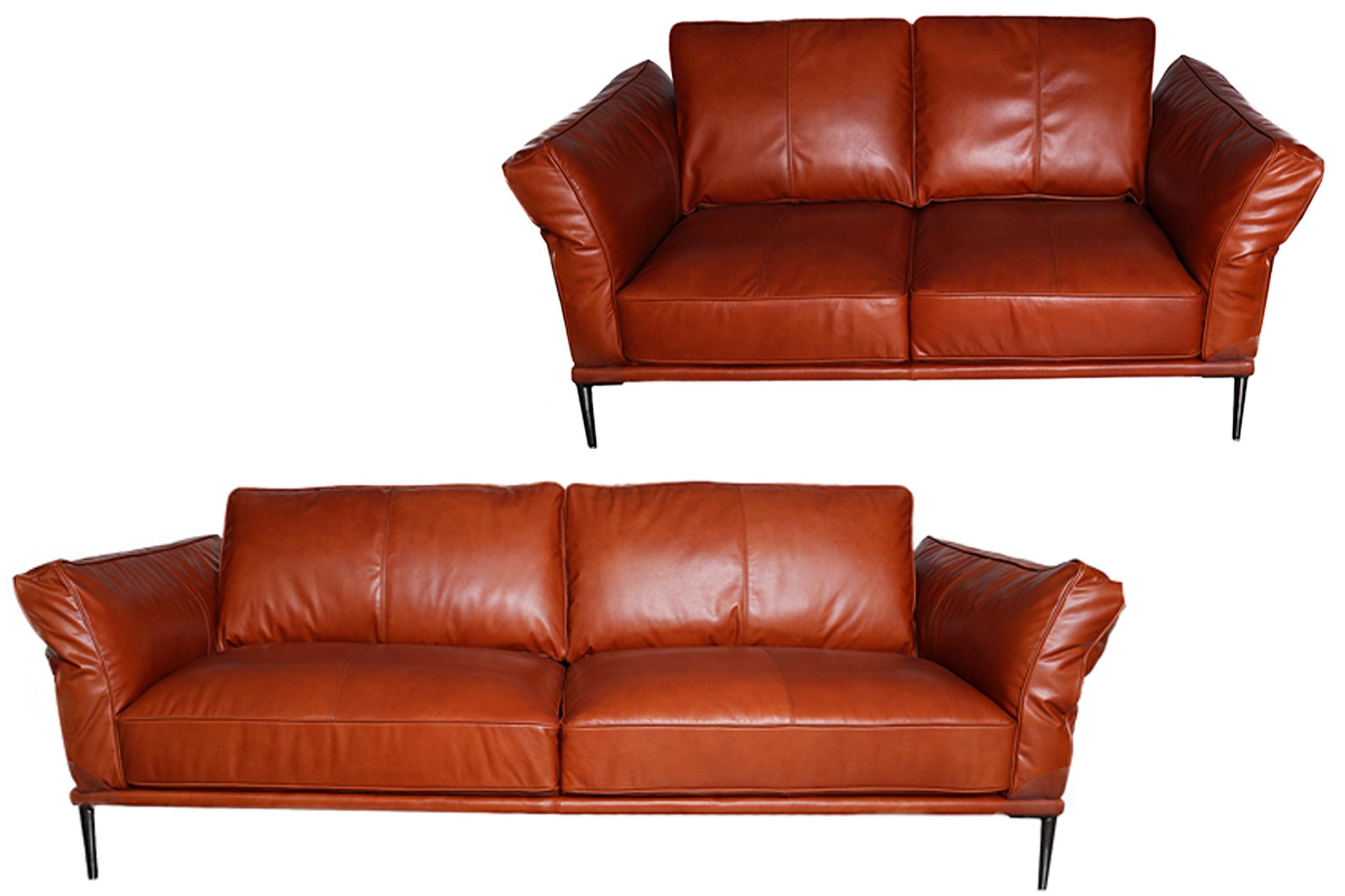 

    
 Shop  Cognac Top Grain Leather Sofa Set 3Pcs 597 Bartz Moroni Contemporary Modern
