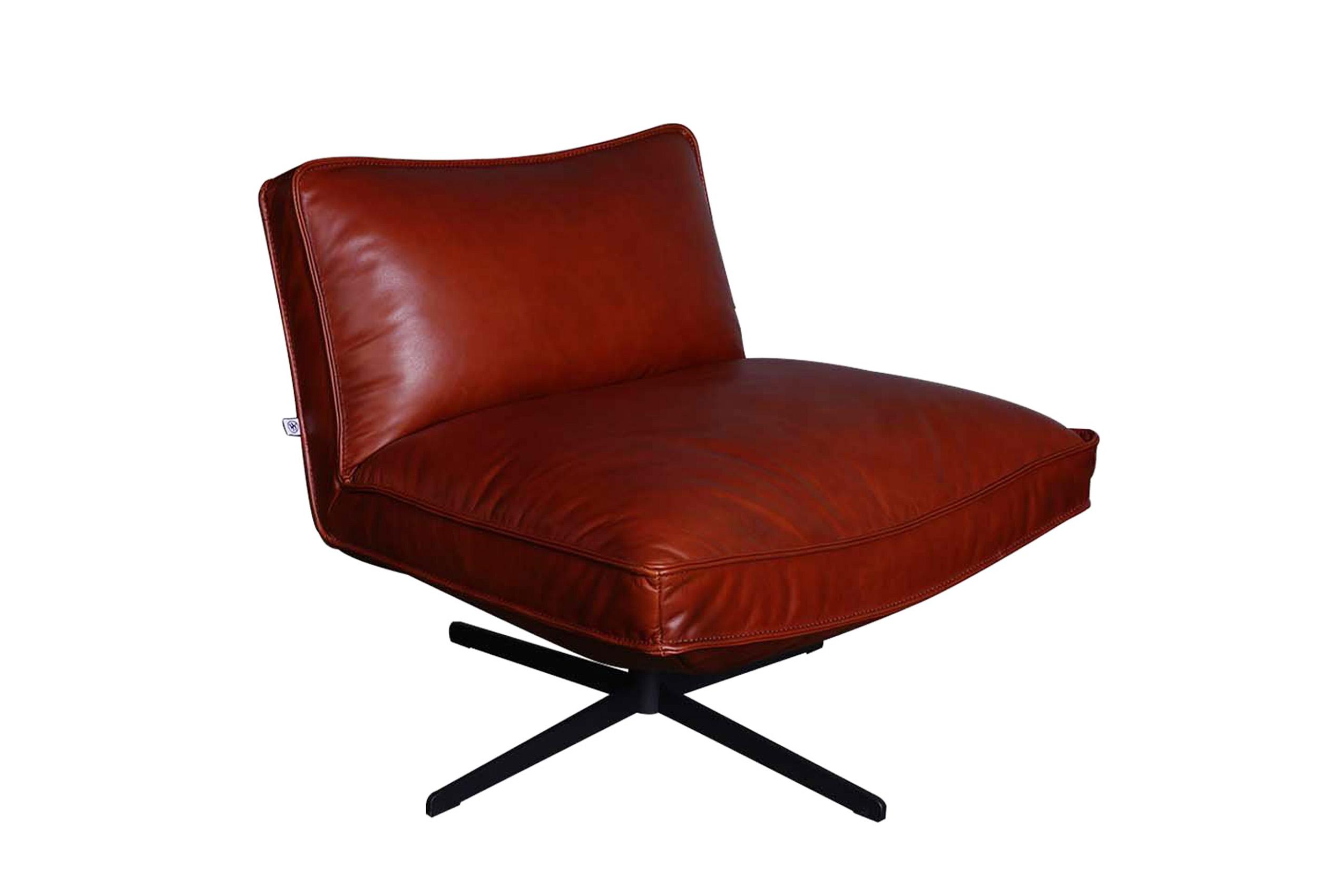Modern Swivel Chair 598 Grusin 59806C2280 in Cognac Top grain leather