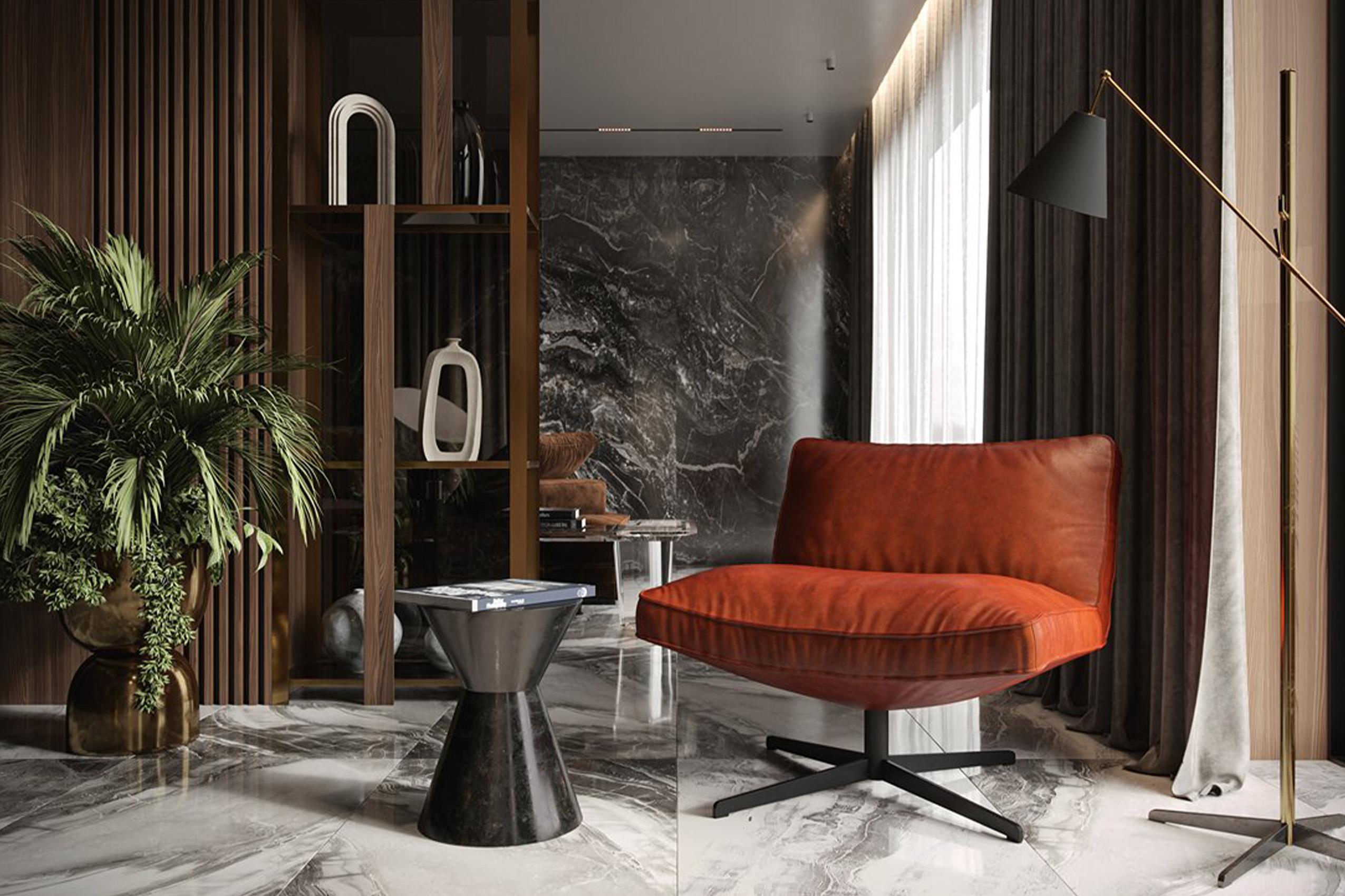 

    
Cognac Top Grain Leather Swivel Chair 598 Grusin Moroni Contemporary Modern
