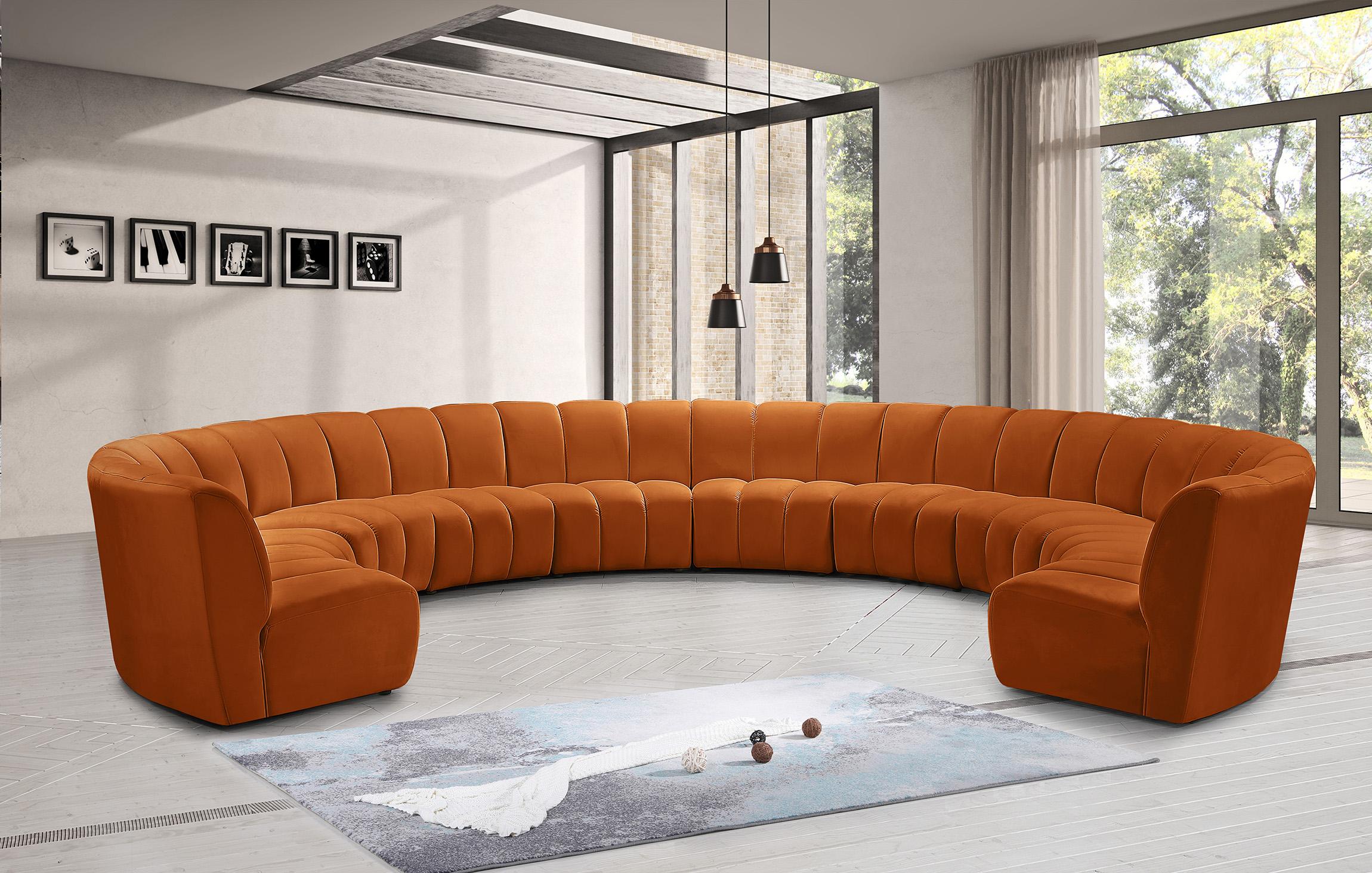 

    
Cognac Velvet Modular Sectional Sofa INFINITY 638Cognac-10PC Meridian Modern
