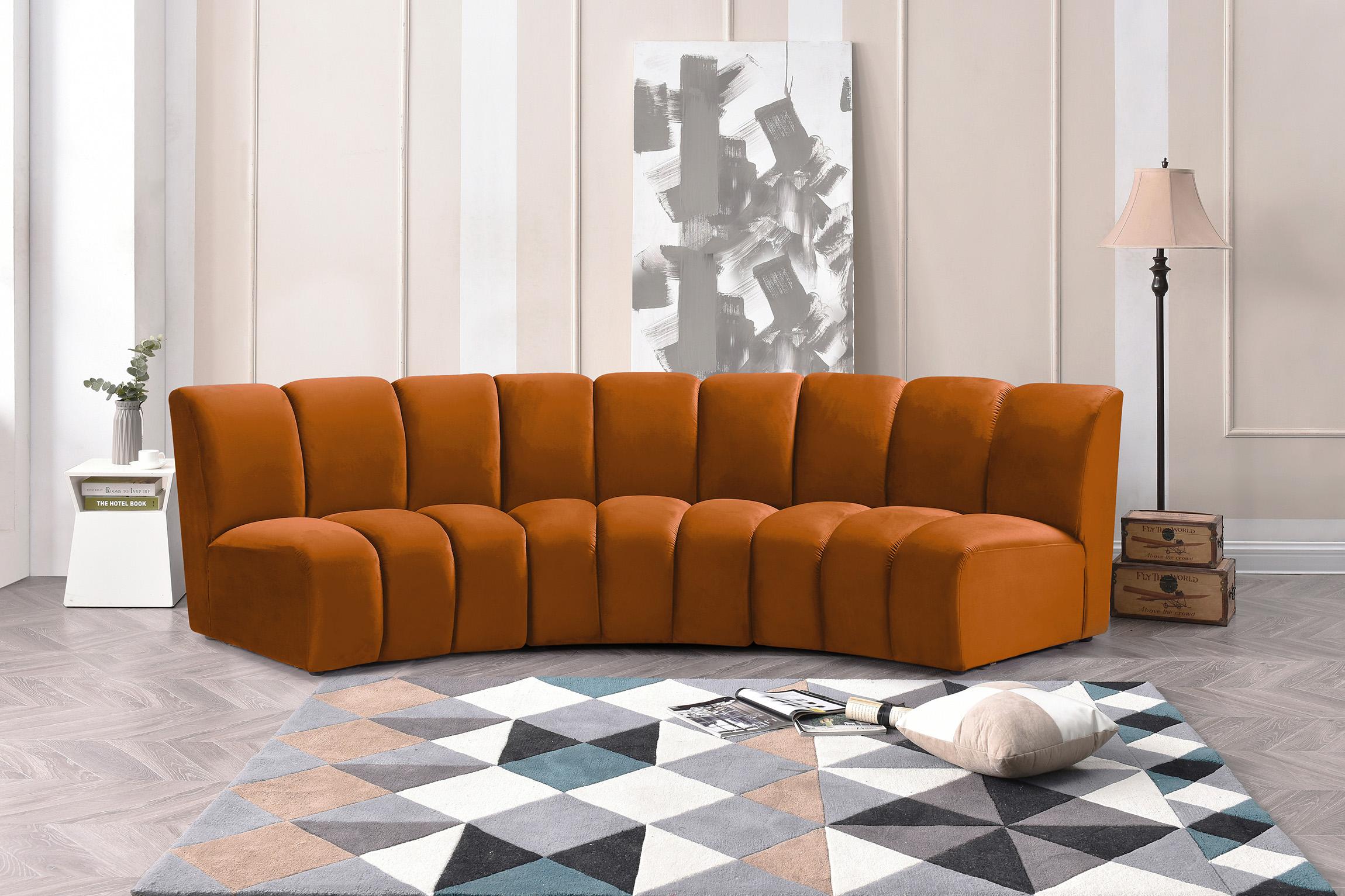 

    
Cognac Velvet Modular Sectional Sofa INFINITY 638Cognac-3PC Meridian Modern
