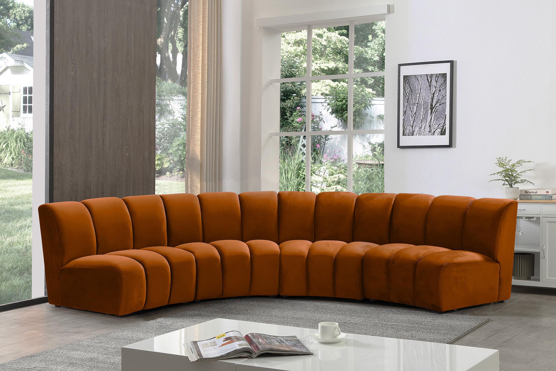 

    
Cognac Velvet Modular Sectional Sofa INFINITY 638Cognac-4PC Meridian Modern
