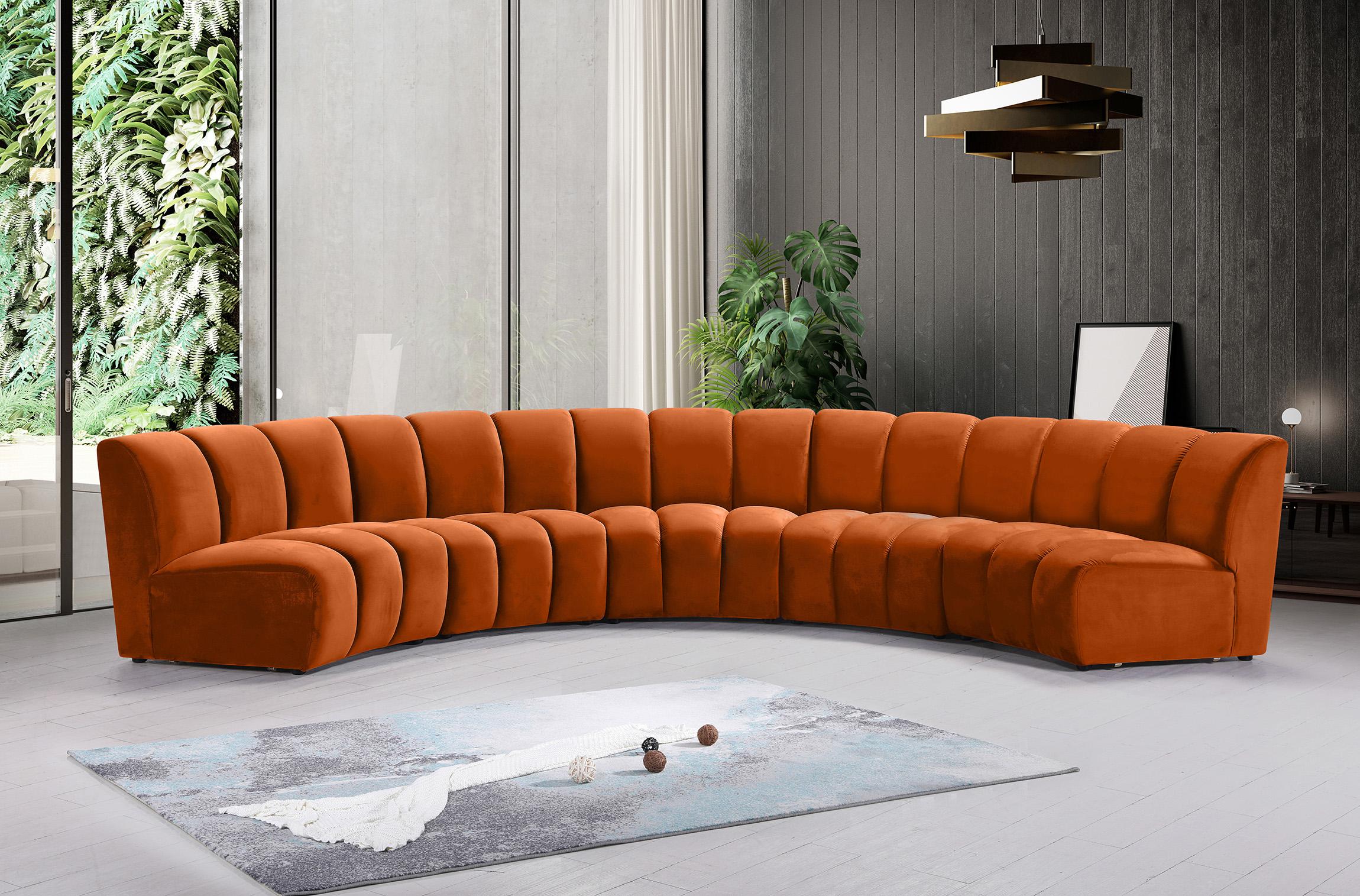 

    
Cognac Velvet Modular Sectional Sofa INFINITY 638Cognac-5PC Meridian Modern
