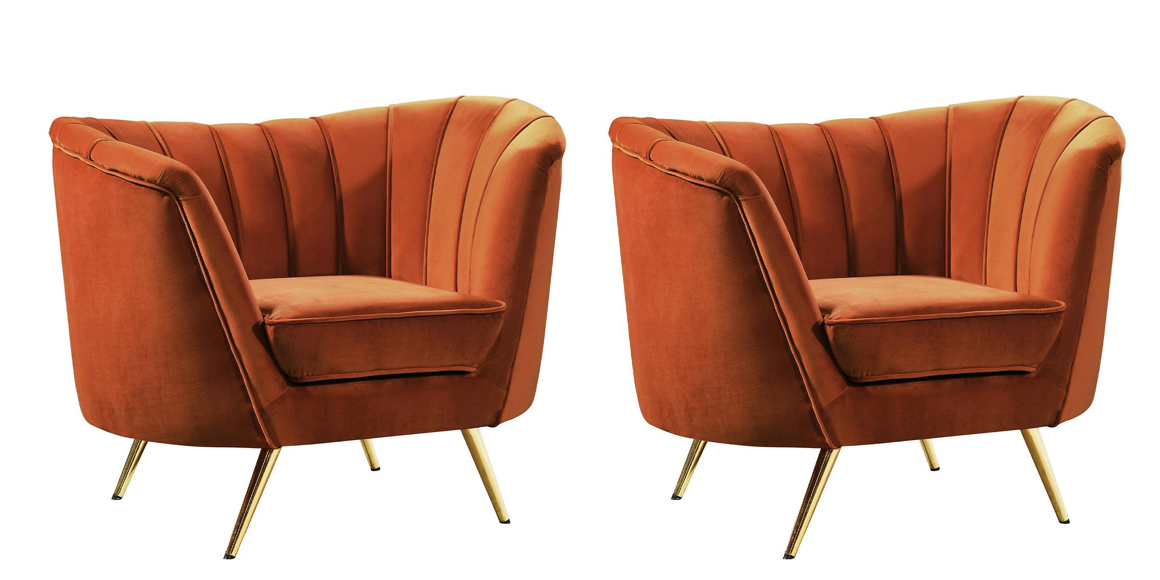 Contemporary, Modern Arm Chair Set Margo 622Cognac-C-Set-2 622Cognac-C-Set-2 in Orange Velvet