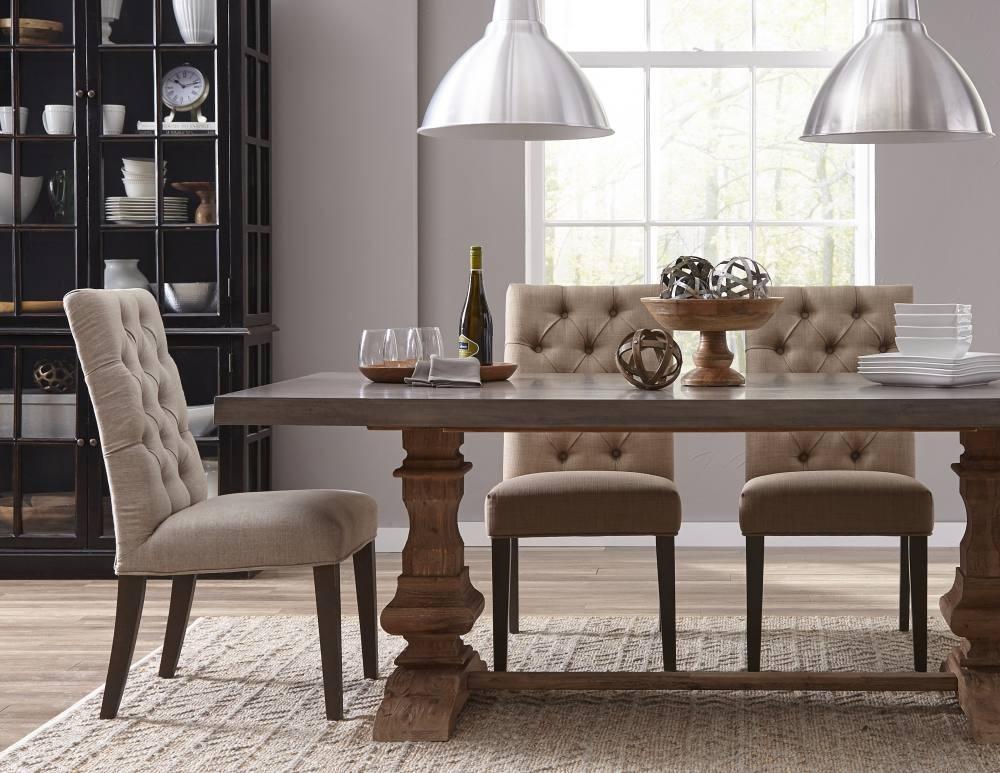 Transitional Dining Table Set THURSTON TABLE / KATHRYN CHAIR 9KS861T-7PC in Gray, Brown, Beige Fabric