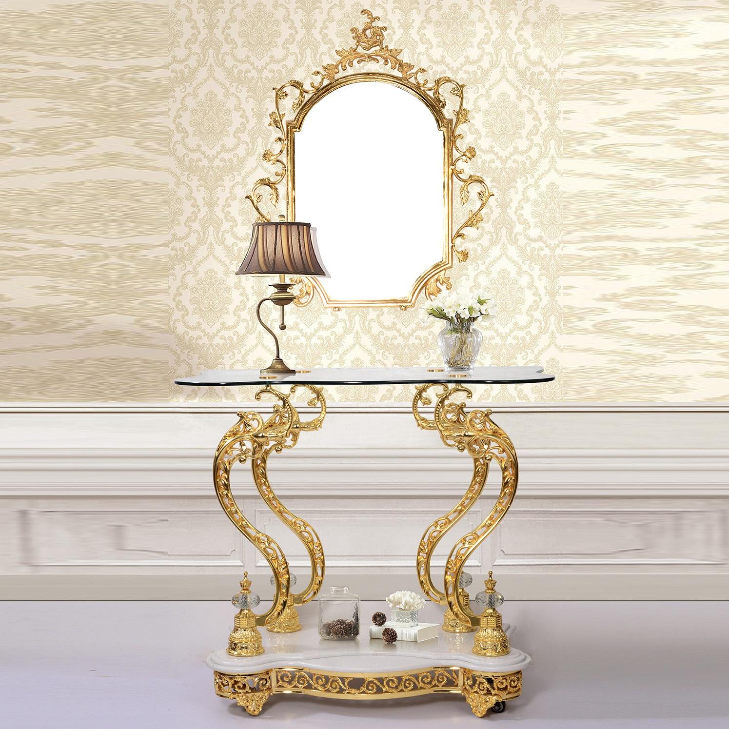 

    
Console Table w/Mirror in Gold HD-263 Homey Design Traditional Neo-Classic
