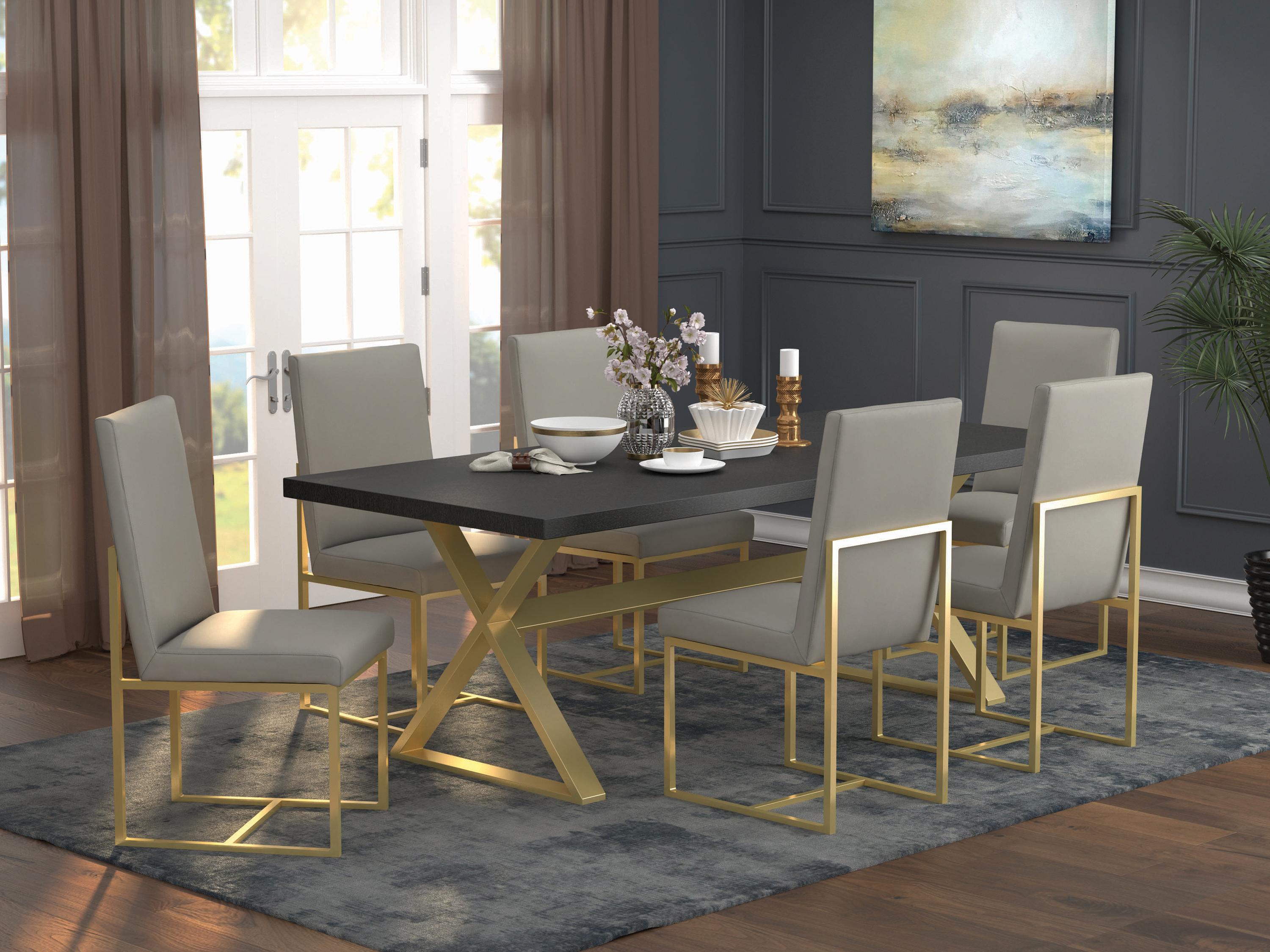 Contemporary Dining Room Set 191991-S5 Conway 191991-S5 in Gold Leatherette
