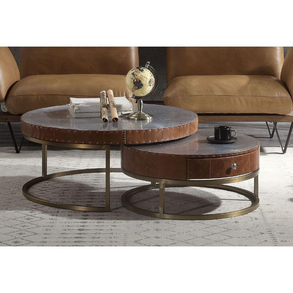 

    
Contemporary Aluminum & Cocoa Leather Nesting Tables by Acme Tamas 84890-2pcs
