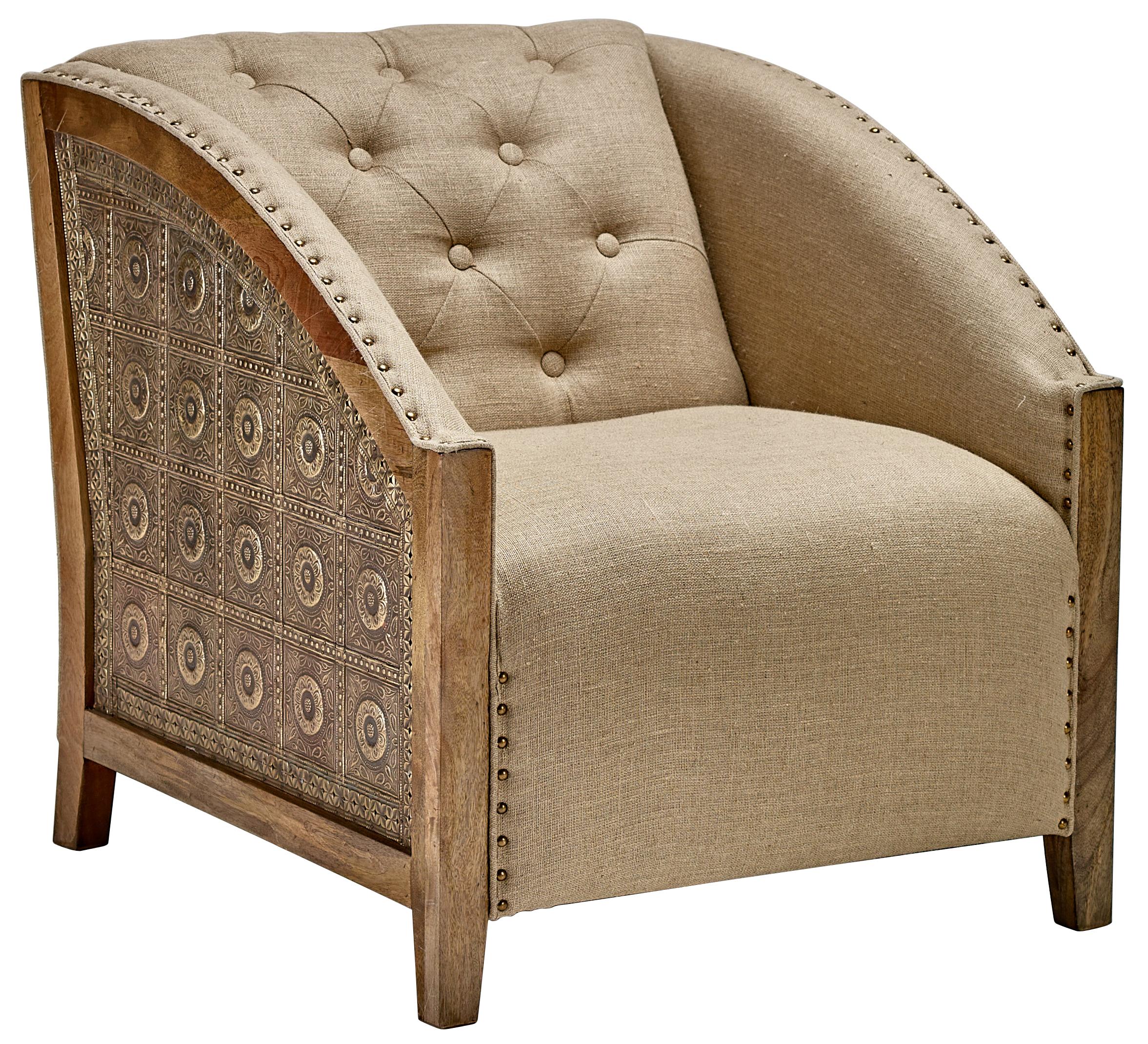 Contemporary Chair CCC-1601 Thwaites CCC-1601 in Antique Brass, Beige Cotton