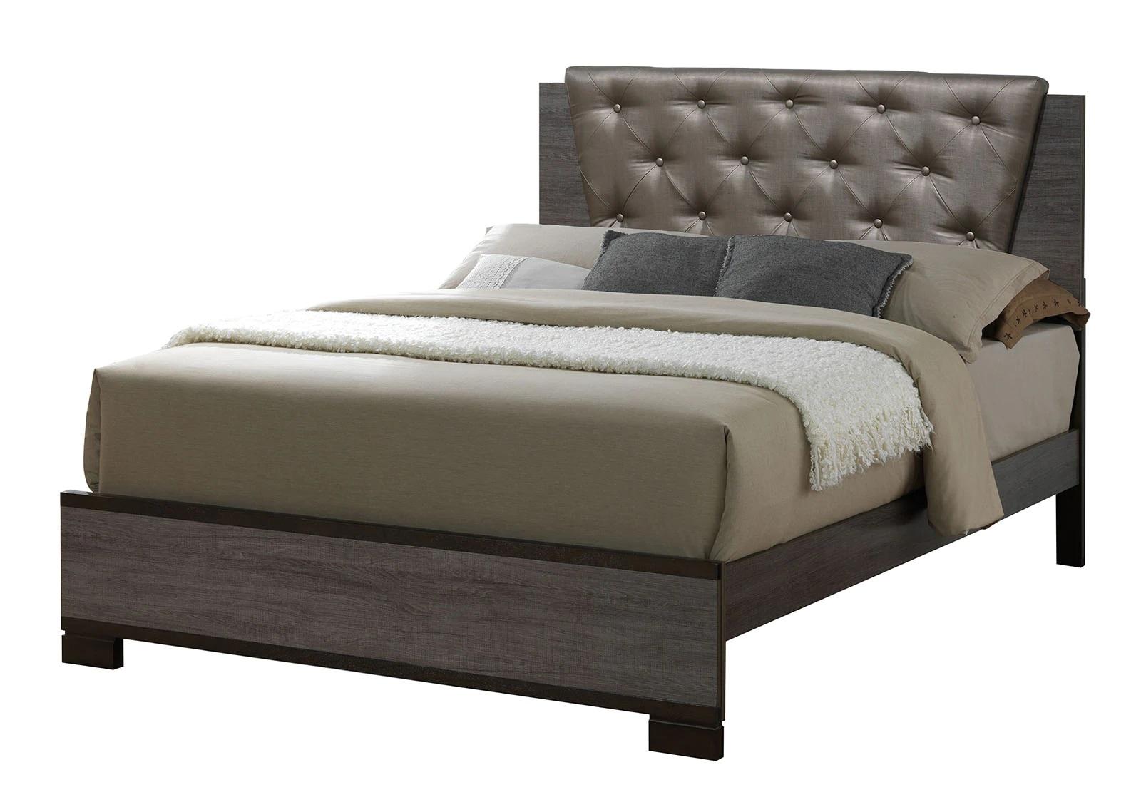 Contemporary Platform Bed CM7867-Q Manvel CM7867-Q in Gray Leatherette