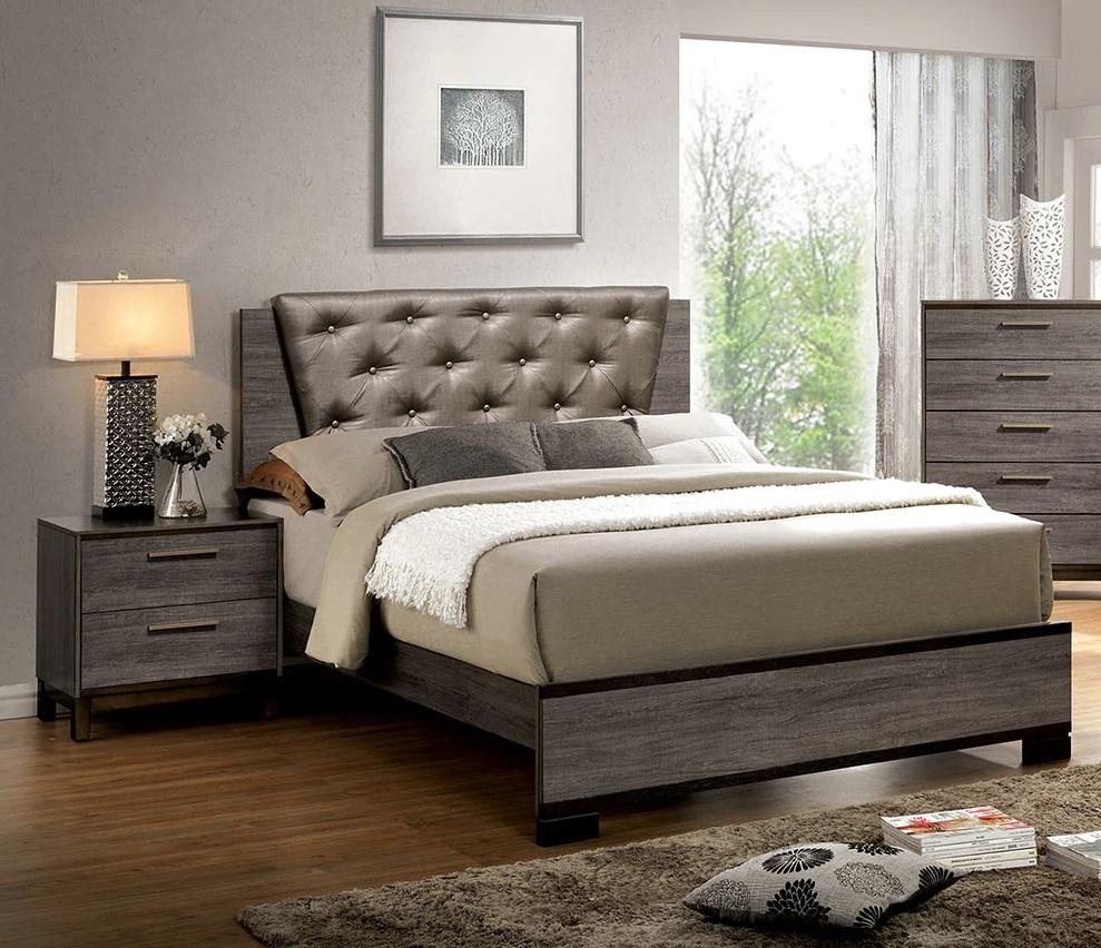 Contemporary Platform Bedroom Set CM7867-Q-3PC Manvel CM7867-Q-3PC in Gray Leatherette