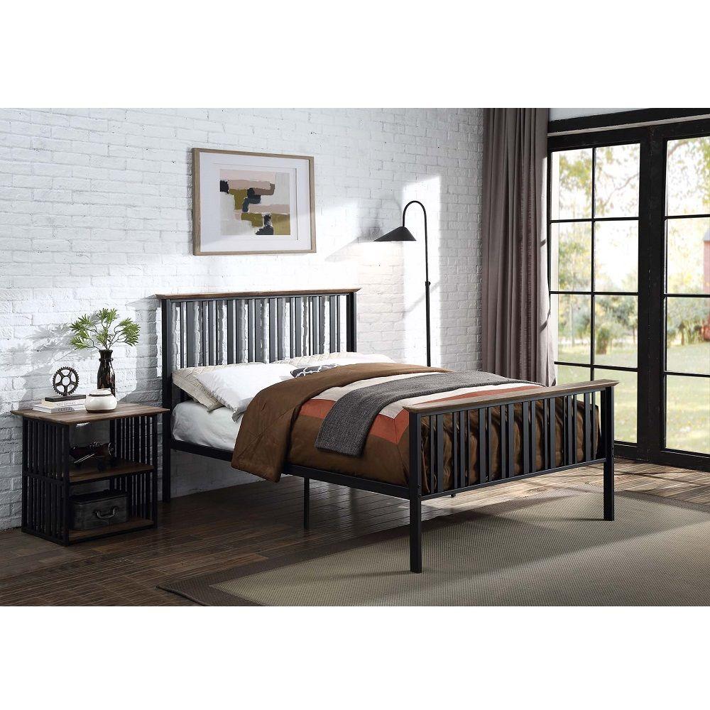 

    
Contemporary Antique Oak/Black Composite Wood Full Panel Bed Acme Zudora BD01748F-F
