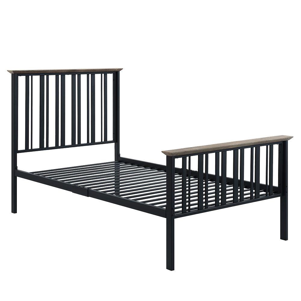 

    
Contemporary Antique Oak/Black Composite Wood Twin Panel Bed Acme Zudora BD01747T-T
