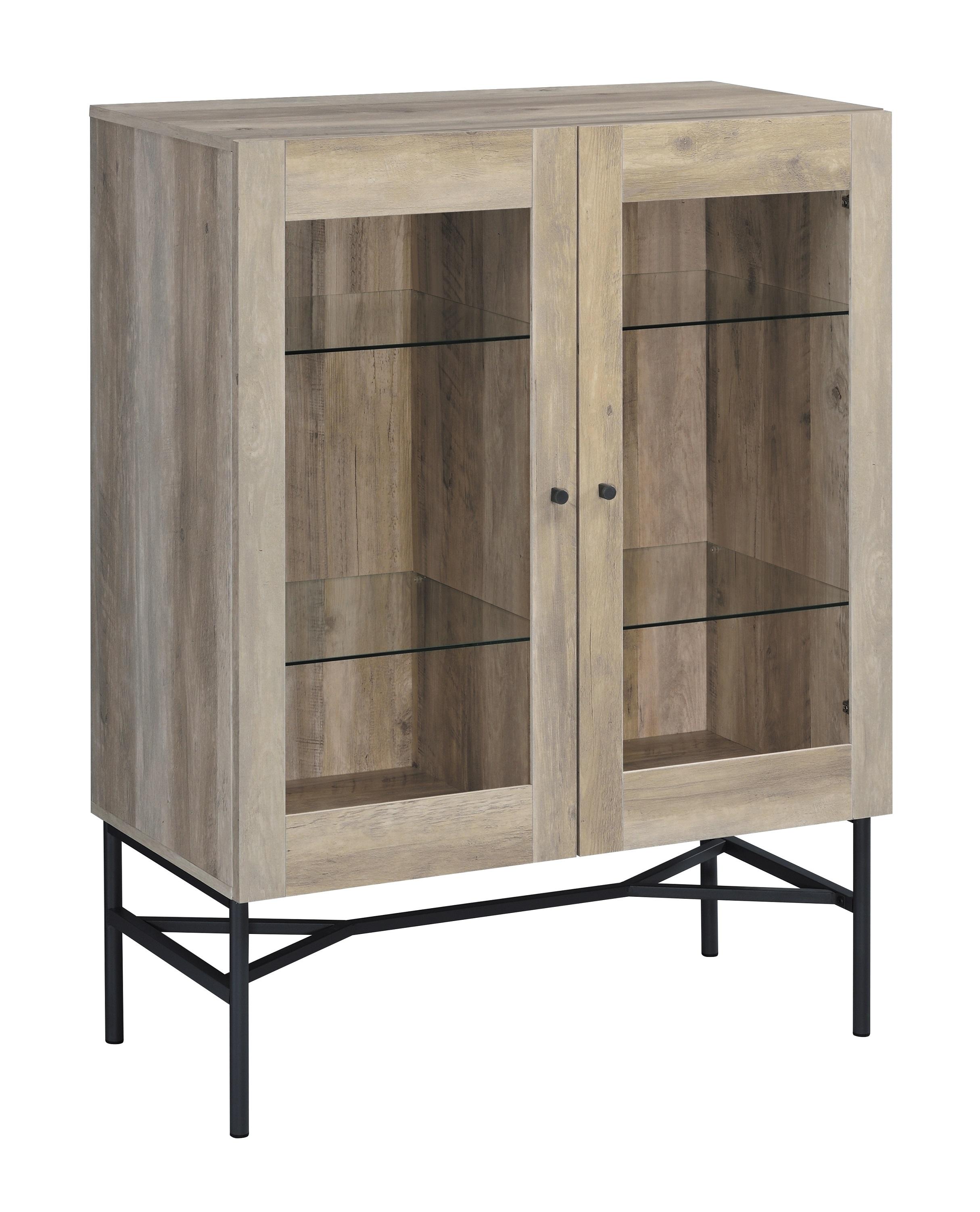 

    
Contemporary Antique Pine Finish Wood & Tempered Glass Accent Cabinet Coaster 959624
